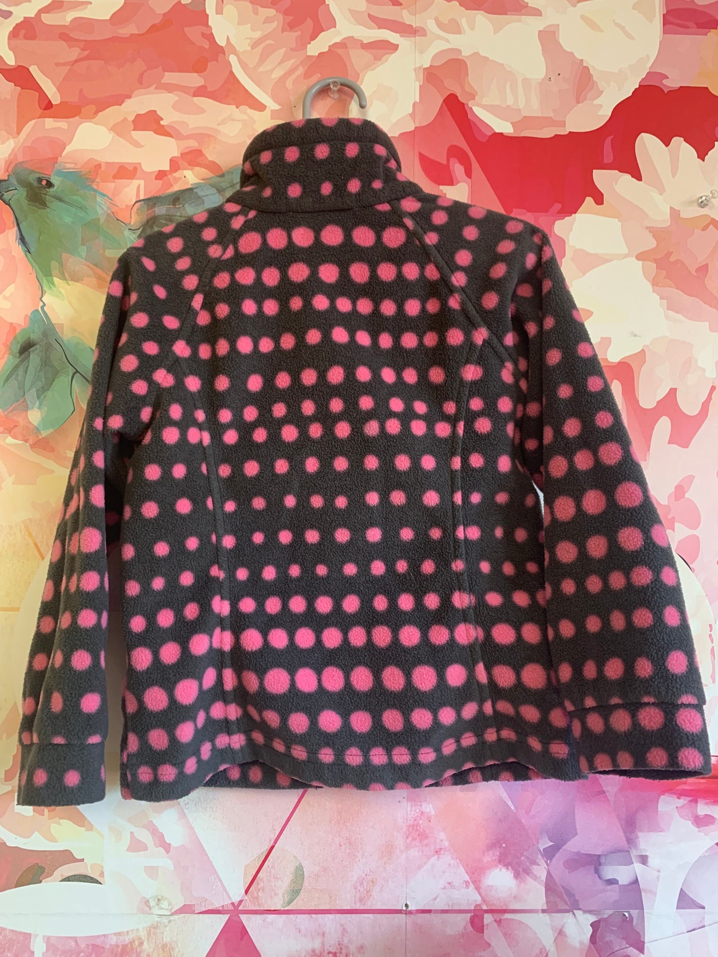Columbia grey fleece jacket with pink polka dots. Size XXS 4T / 5T