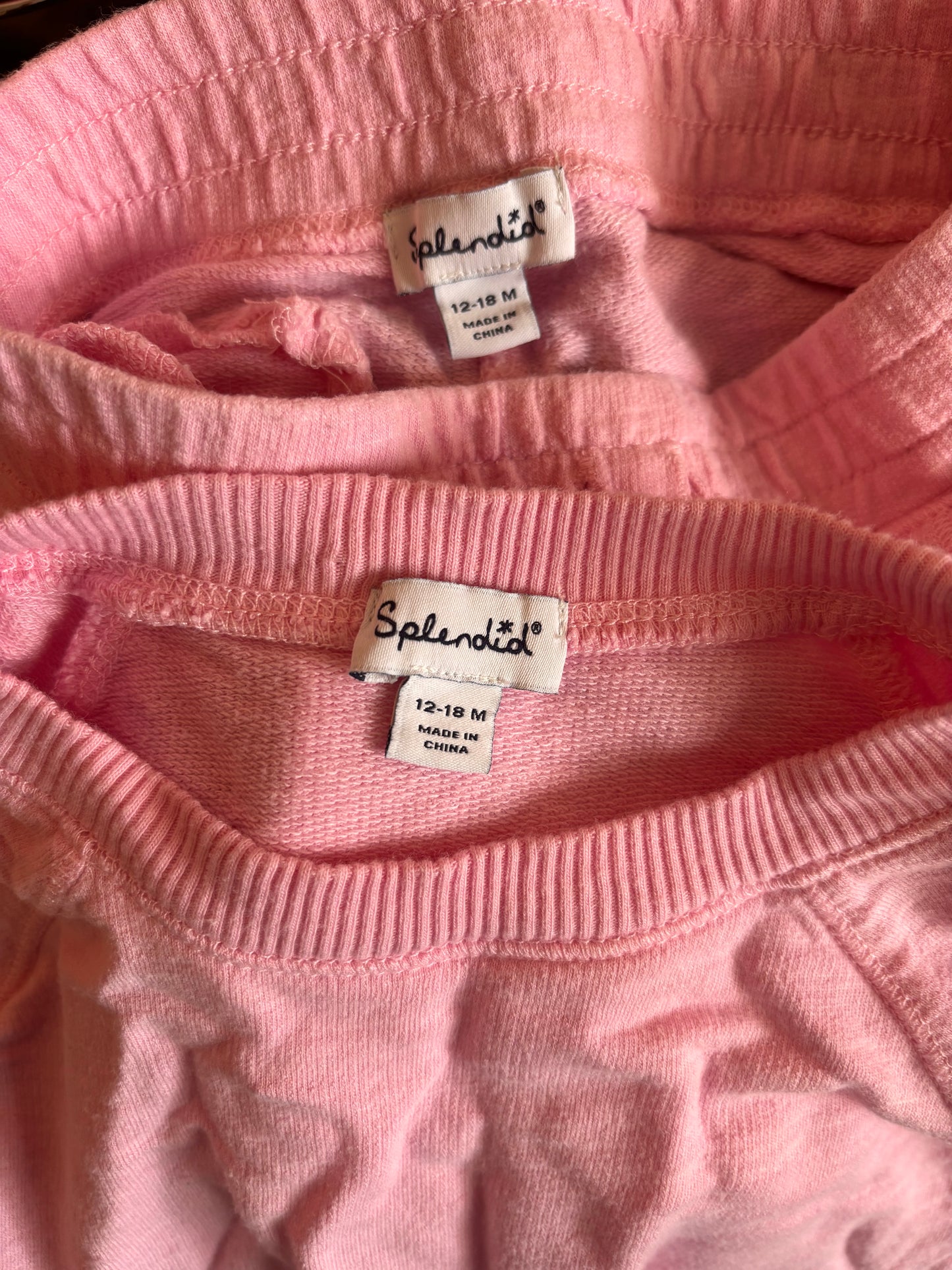 Splendid pink sweatshirt & joggers with pink stars. Size 12-18m.