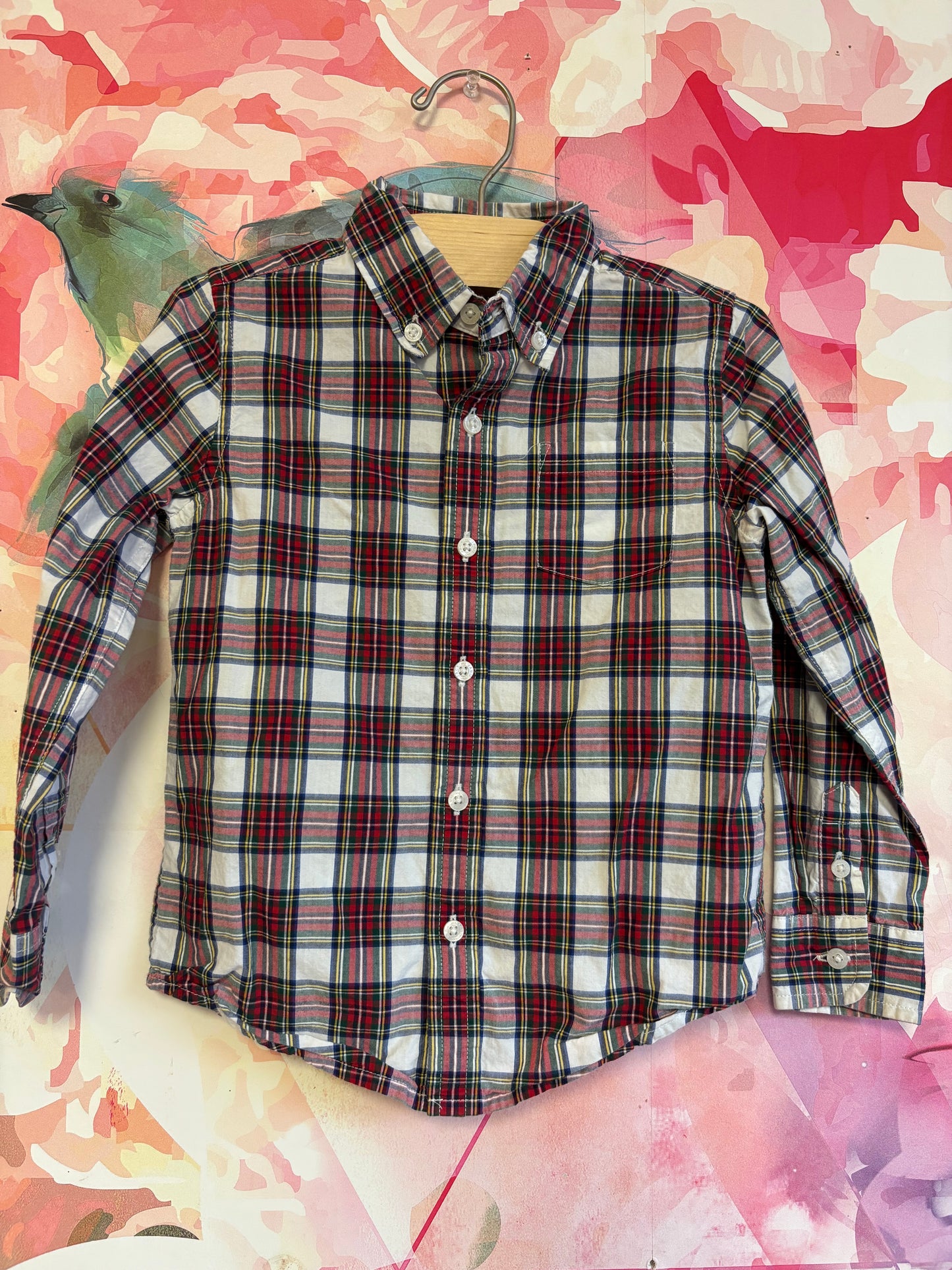 Janie & Jack red/blue/green/ white plaid long sleeve button down. Size 4T.