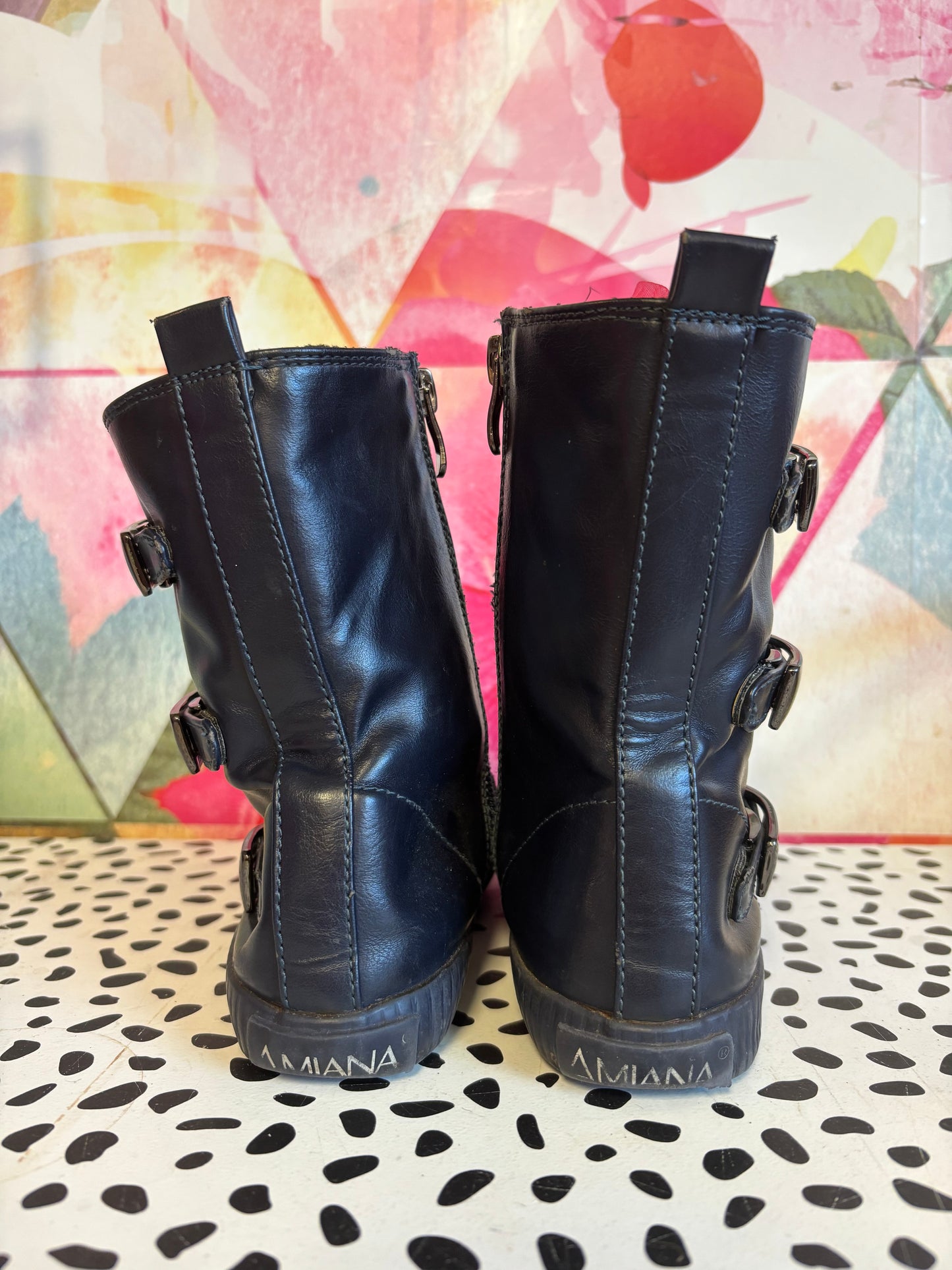 Amiana Blue Zip Up Boots. Size 1B.