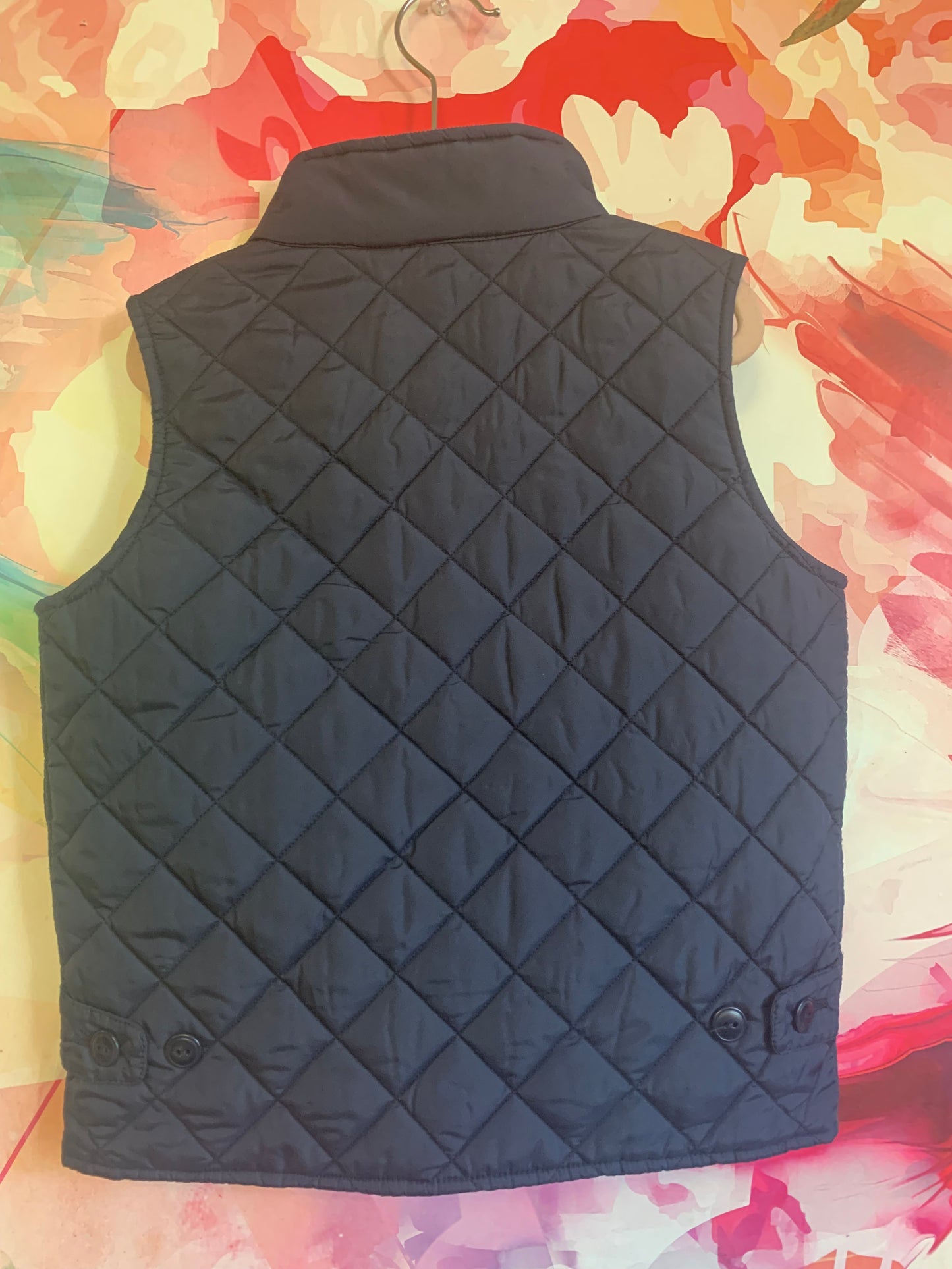 Crewcuts navy blue quilted vest with corduroy piping and inside collar. Snap front closure. Size 4T / 5T