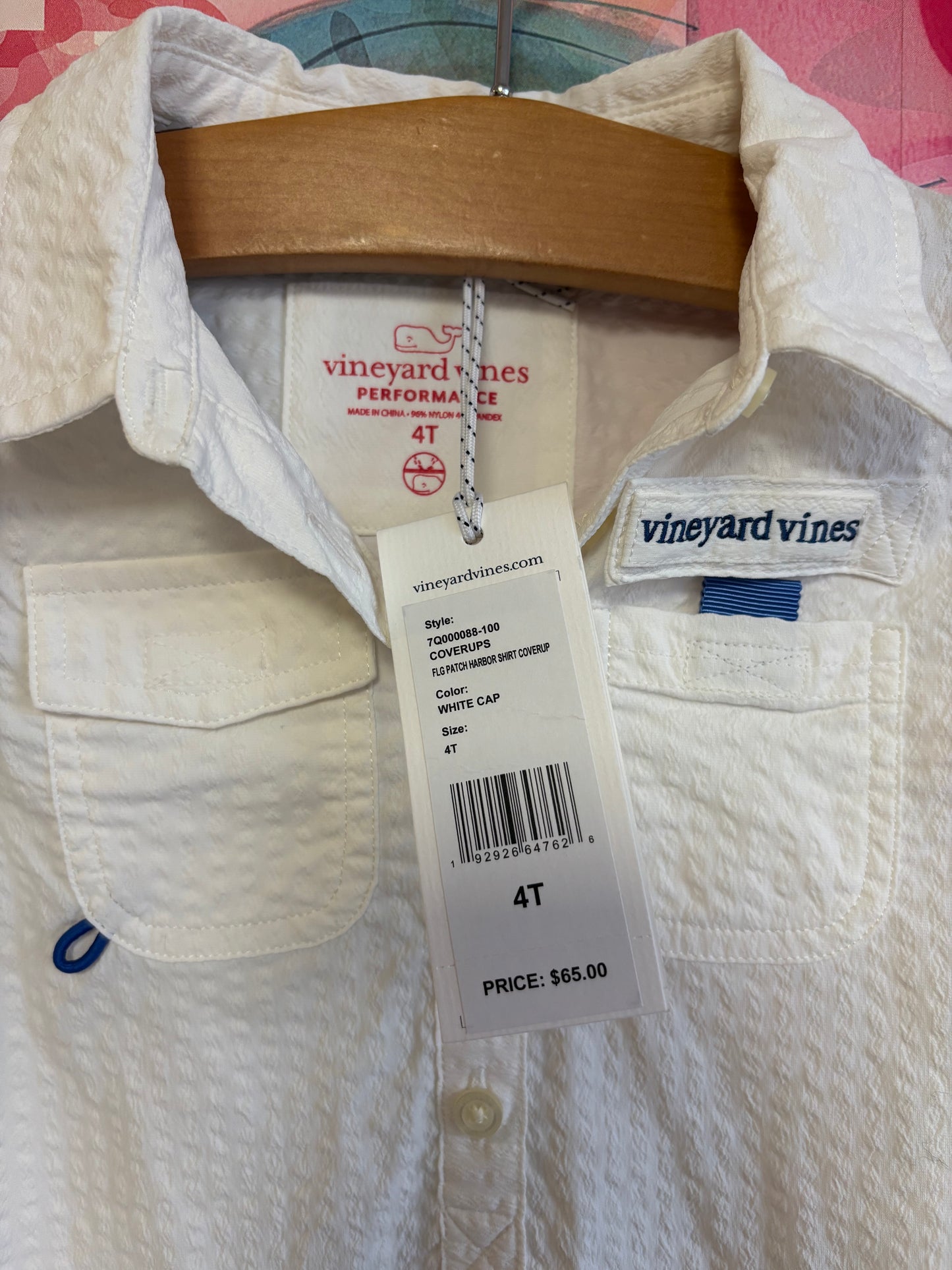 Vineyard Vines white Performance Flag Patch Harbor Shirt Coverup. NEW WITH TAGS. Size 4T.