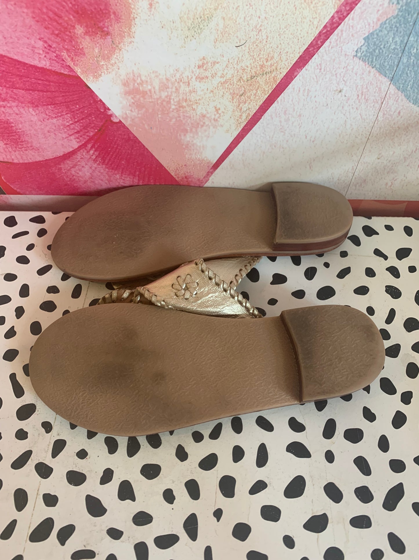 Jack Rogers gold leather flip flops. Size 3