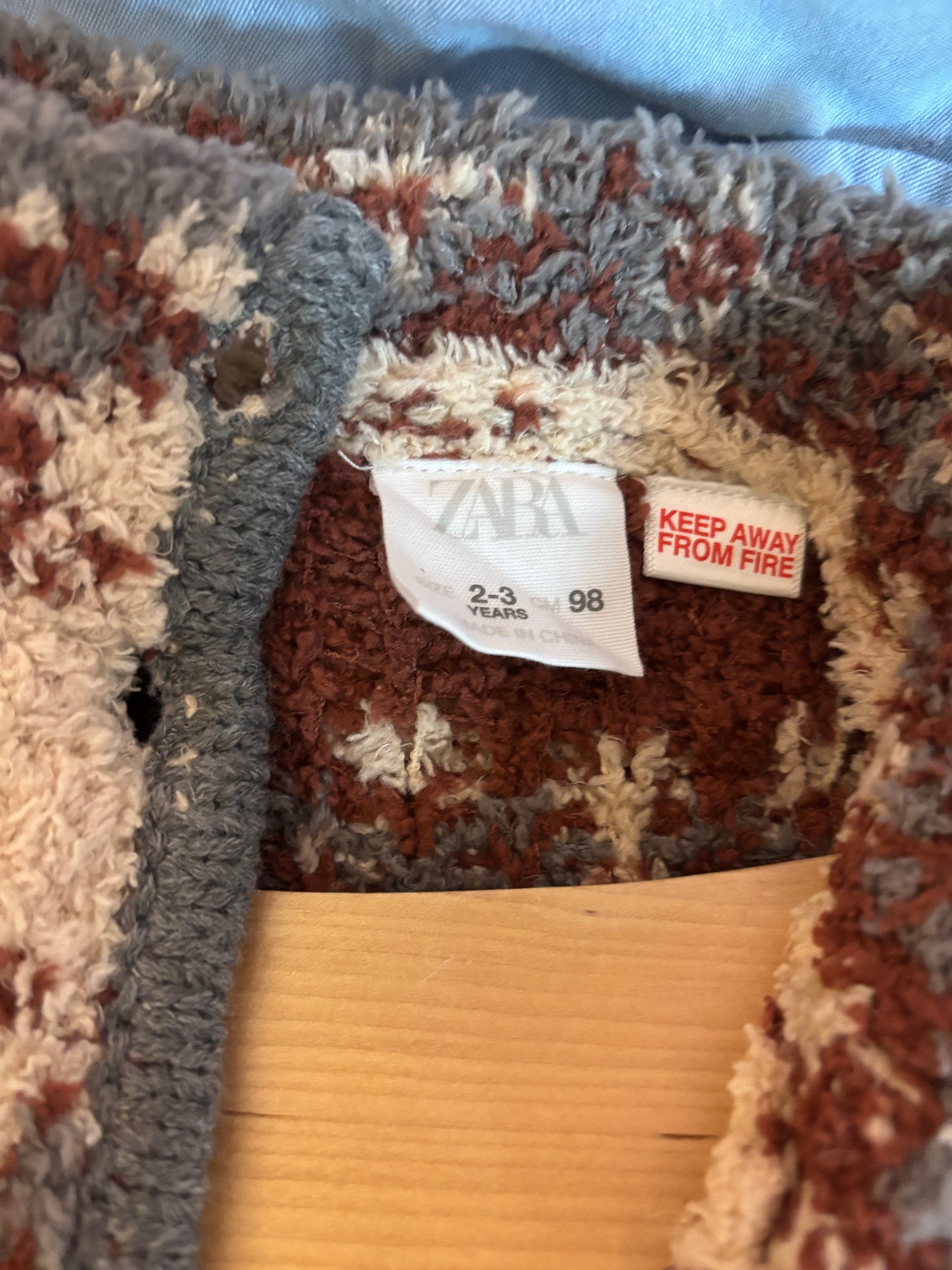 Zara cream, brown, grey soft fleece vest with button closure. Size 2T / 3T.