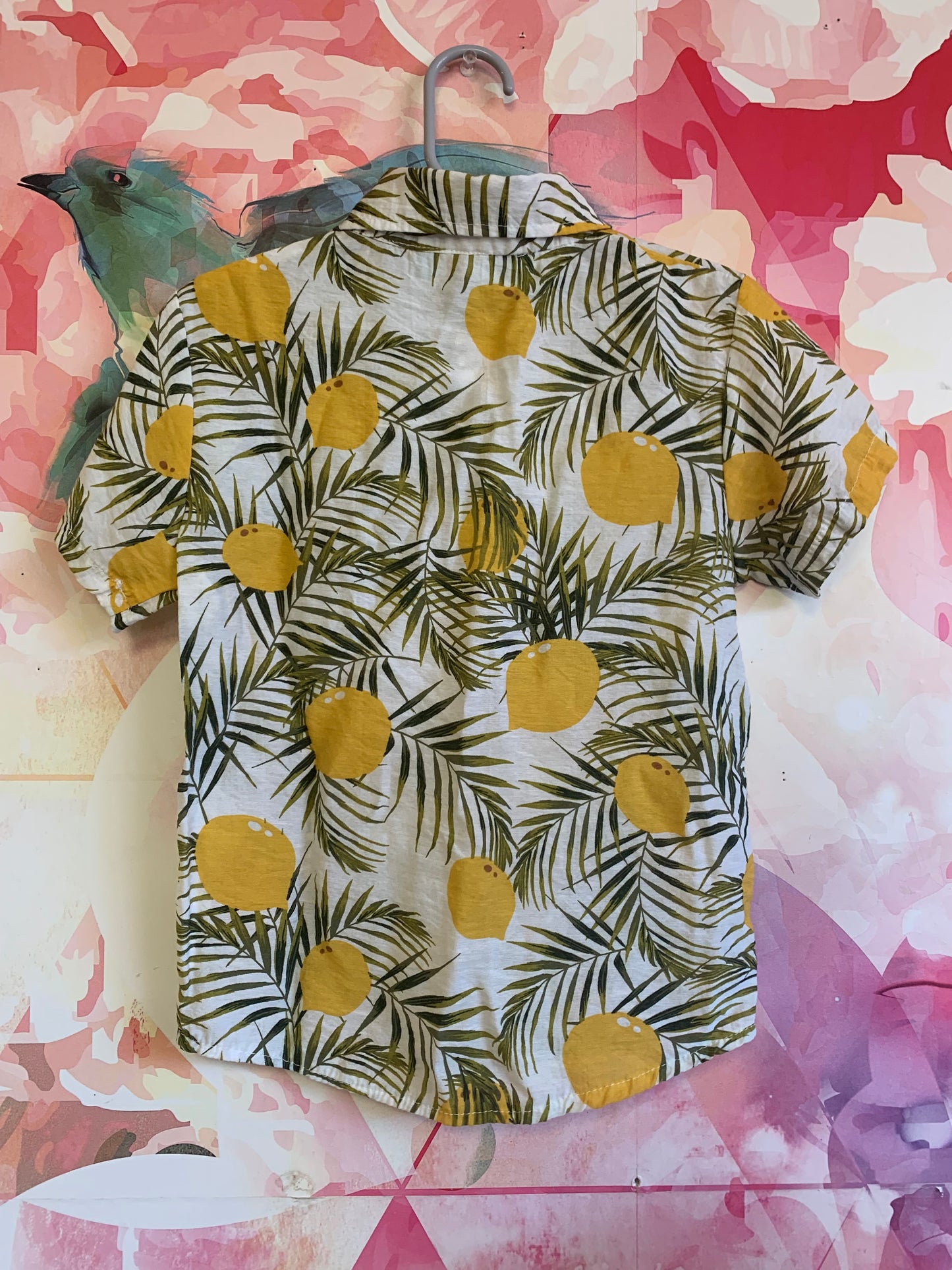 Denim Bay Kids white button down with green palm leaves & yellow lemons. Gap Kids Khaki slim pants. Size 5