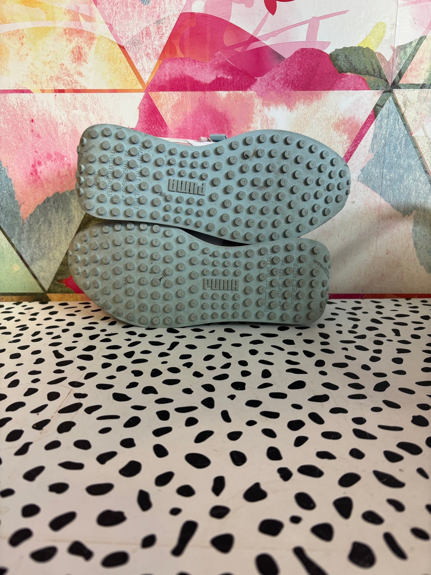 PUMA pastel pink, green & cream sneakers. Size 5.5B.