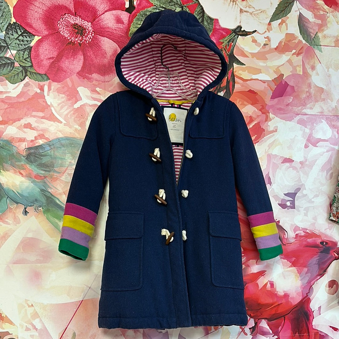 Mini Boden Navy Wool Duffle Coat with Toggles Sze 7/8T