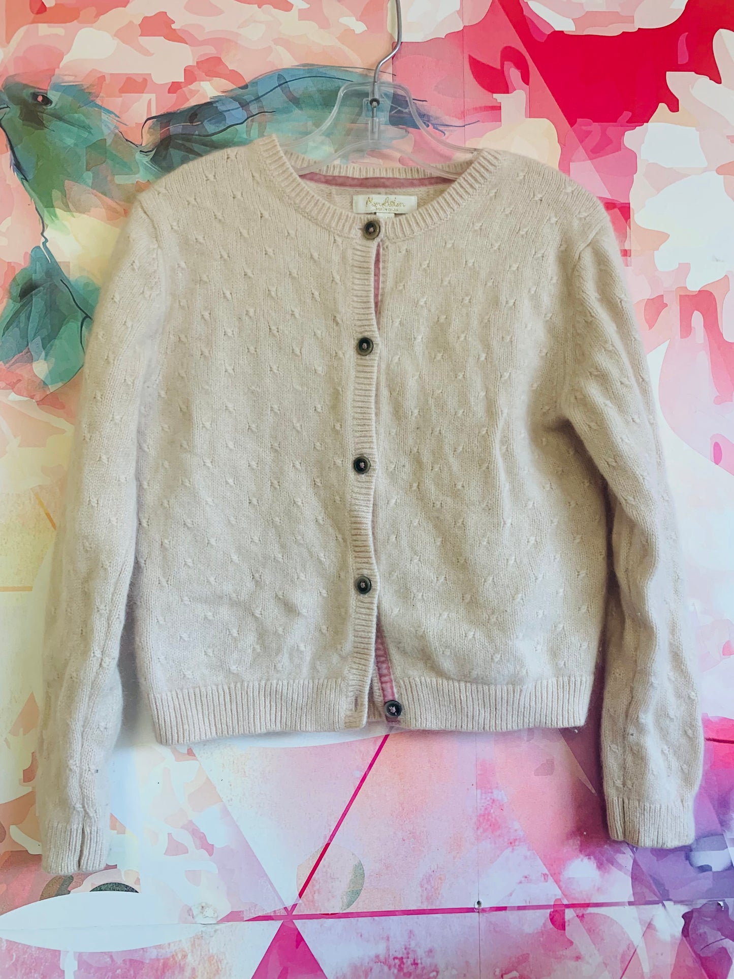 Mini Boden cream 100% cashmere cardigan. Size 6T / 7T