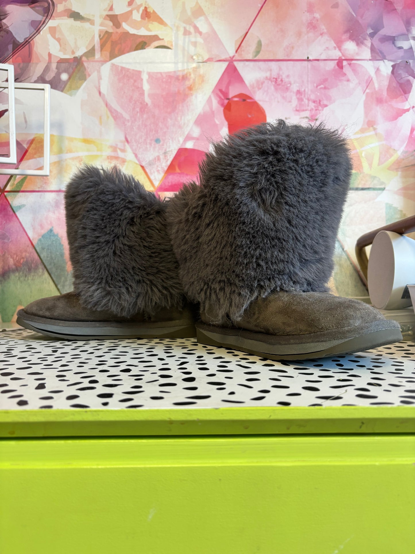 Australia Luxe Collective Gray Faux Fur Boots. Size 1B.