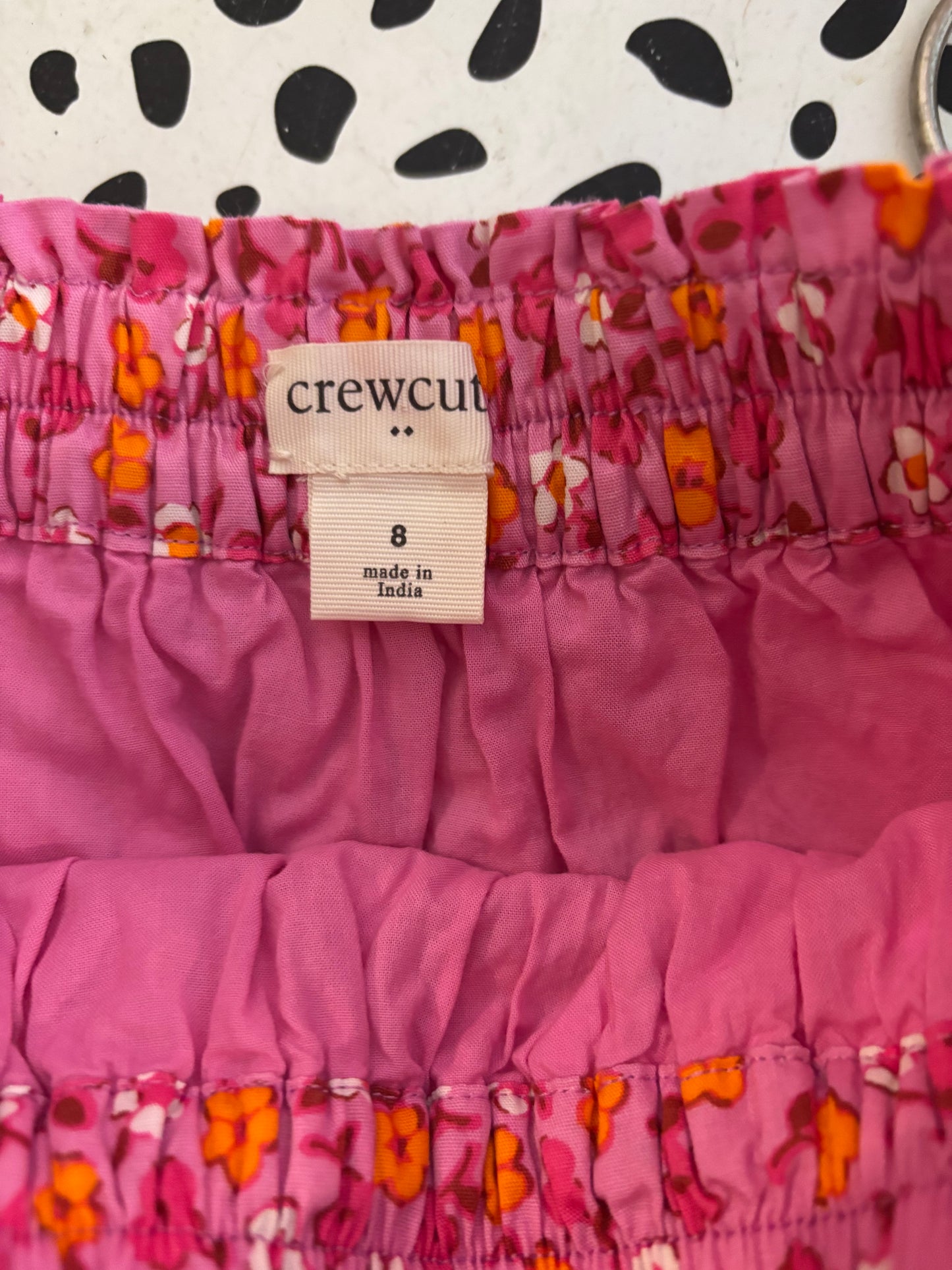 Crewcuts pink tiered skirt with pink, orange, white flowers. Elastic waist. Size 8