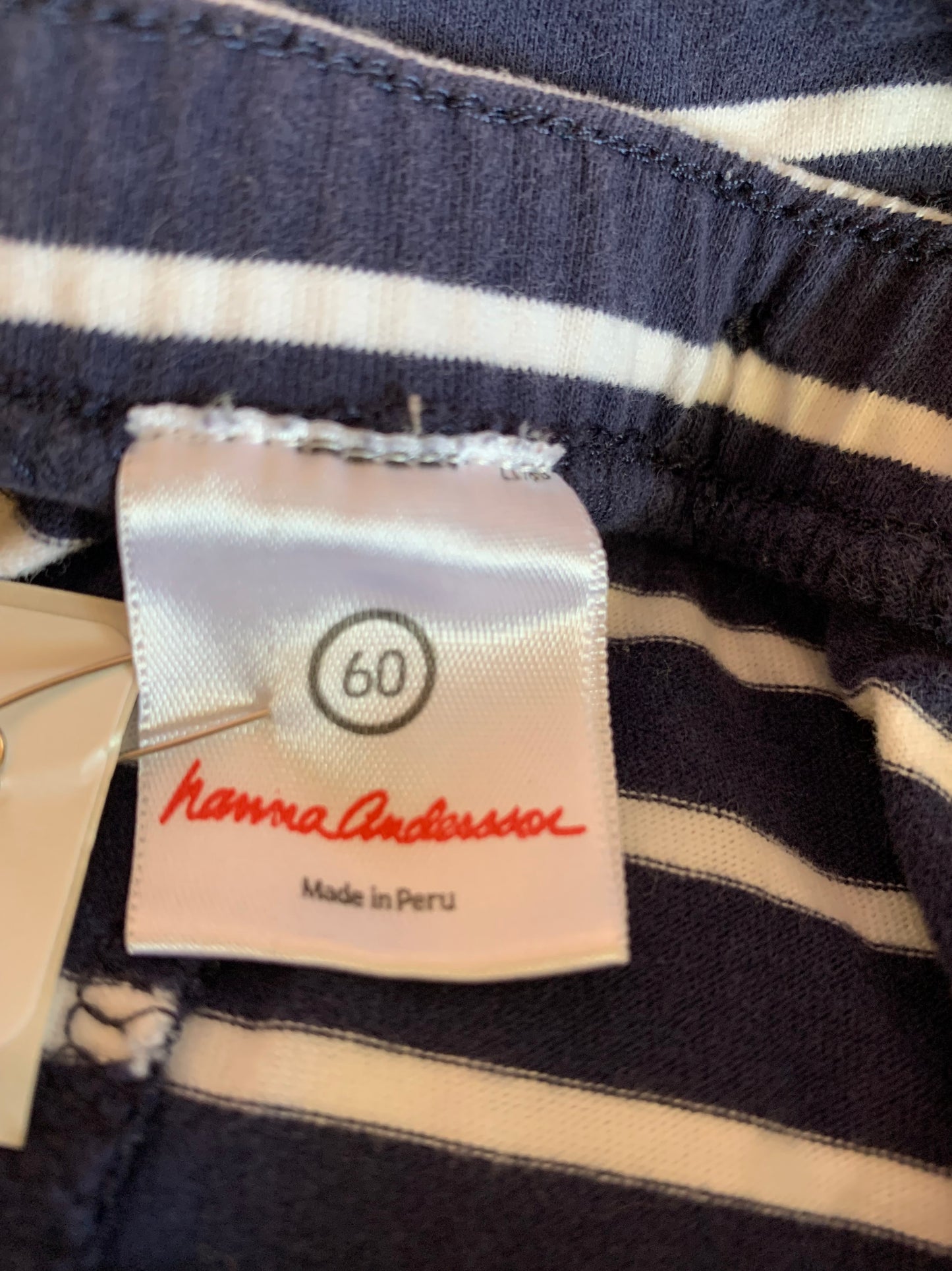 Hanna Andersson blue/white stripe overalls. Size 3-6m