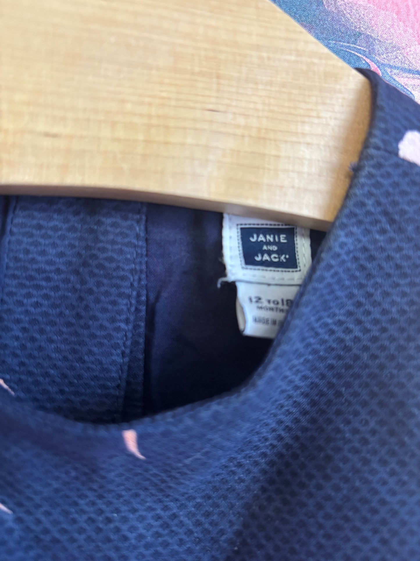 Janie & Jack navy blue sleeveless dress with pink flowers. Size 12-18m