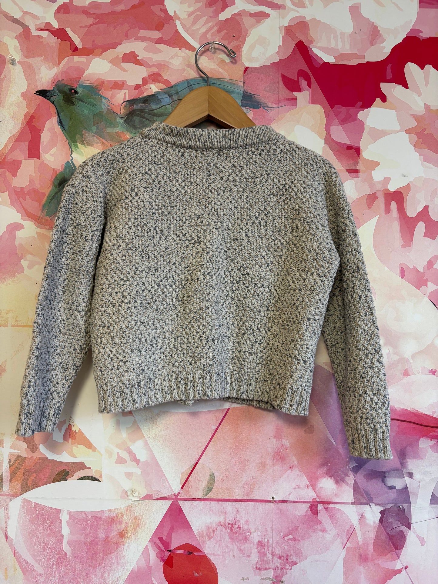 Dear Hayden grey & cream knit cardigan with magnetic button closure. Size 4T / 5T