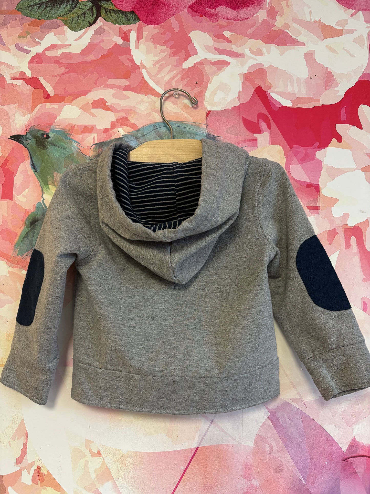 Andy & Evan grey zip up hoodie with blue elbow patches. Size 2T / 3T.