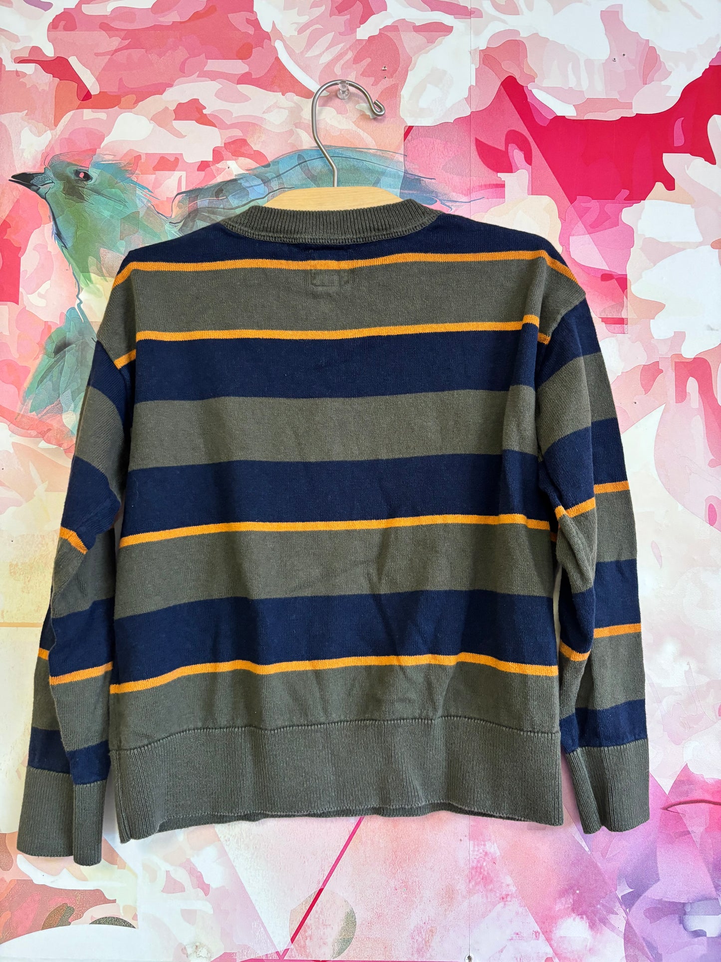Gap navy blue, olive, orange stripe sweater. Size 6/7