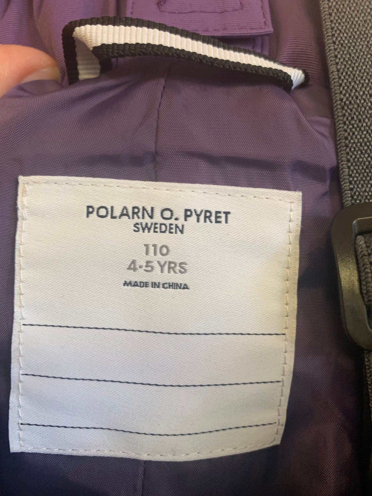 Polarn O. Pyret purple snow pants with suspenders. Size 4T - 5T