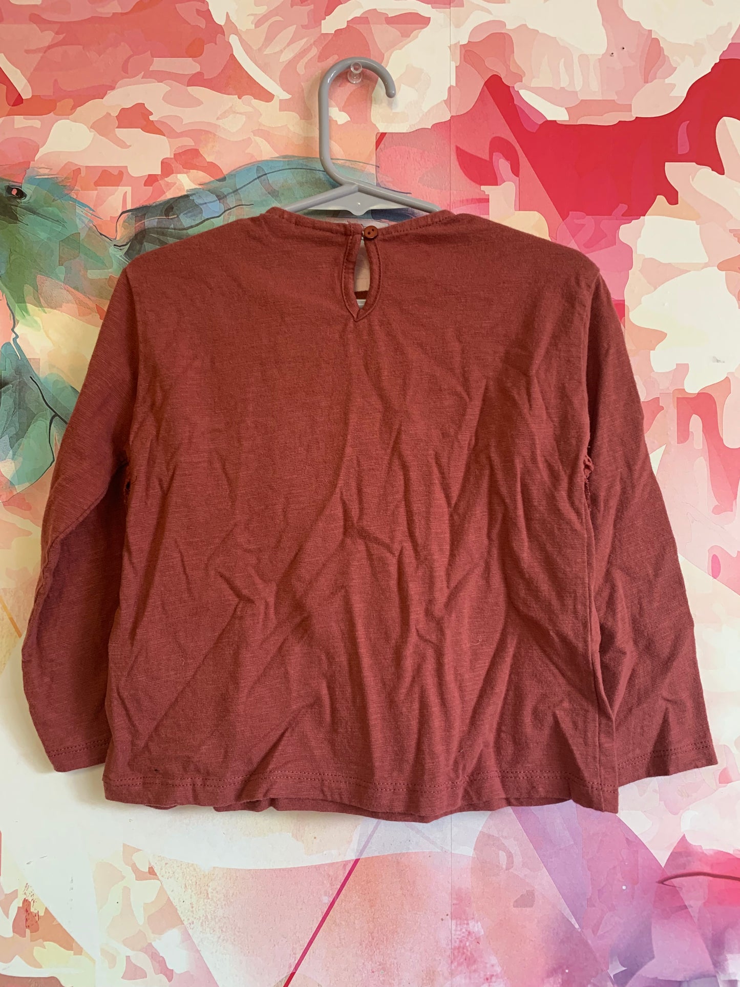 Zara burgundy long sleeve with eyelet ruffles. Size 3T / 4T