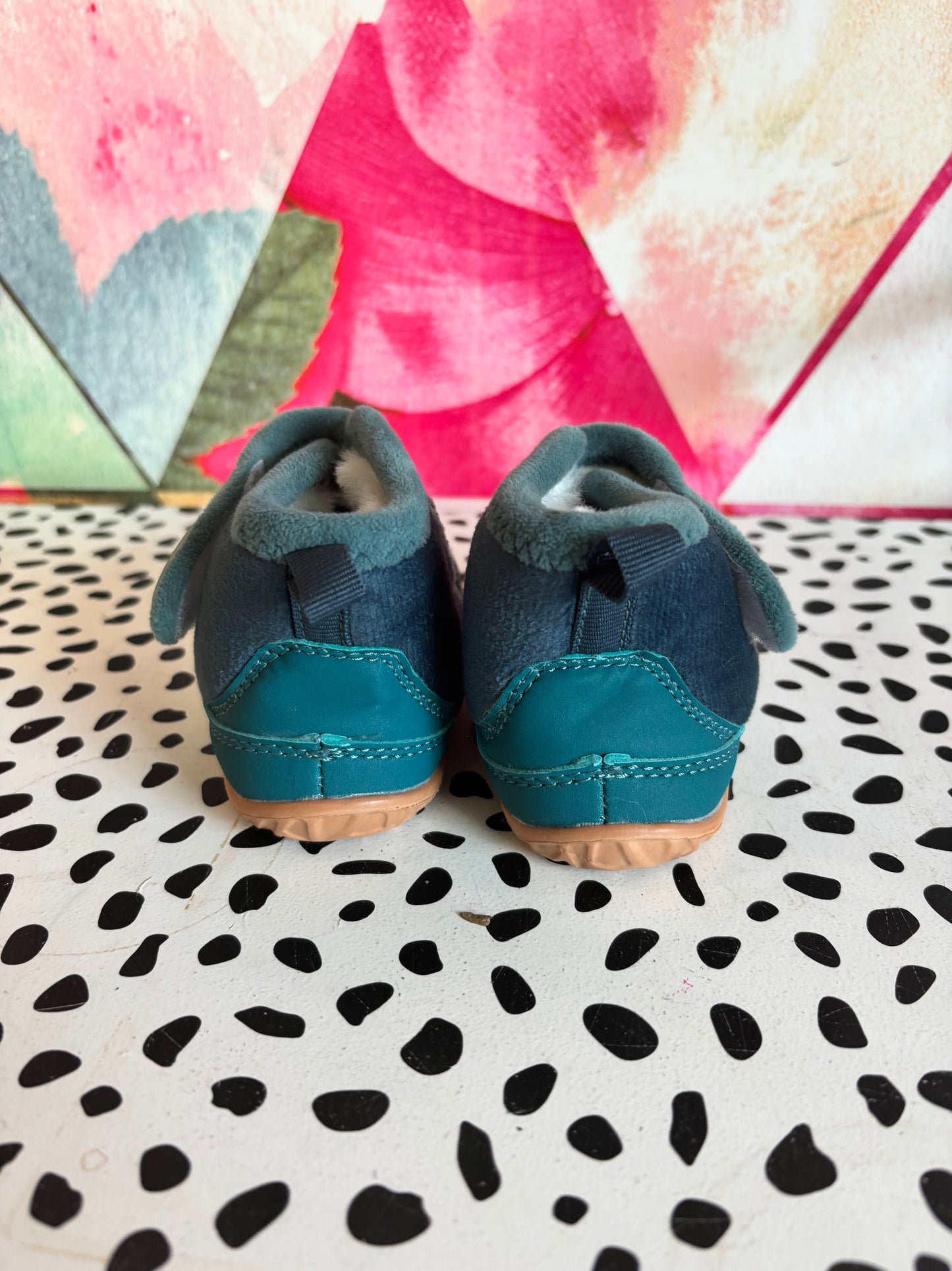 Blue monster face fleece boots with Velcro & faux fur lining. Never worn. Size 5 (shoes)