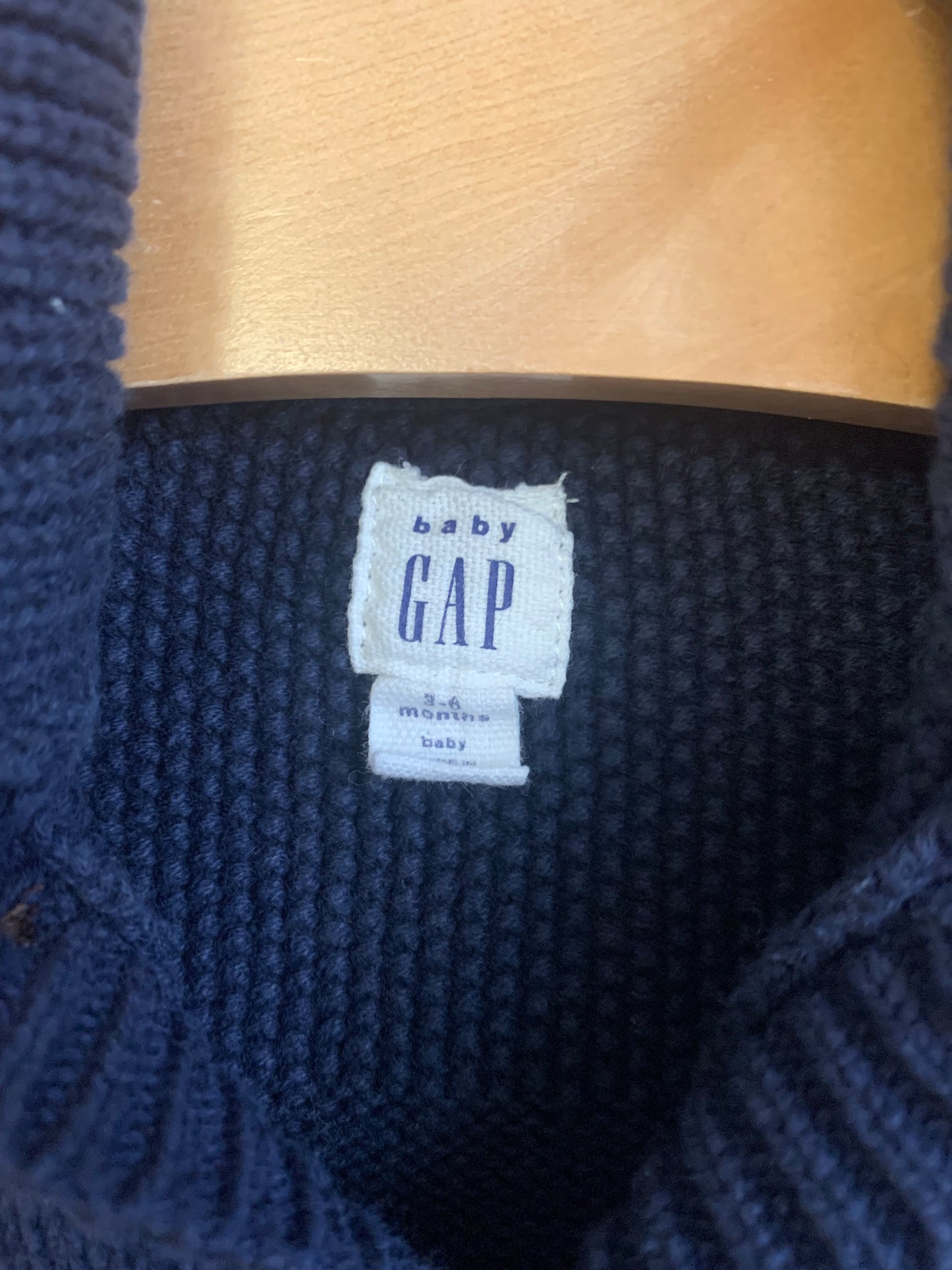 Baby Gap navy blue knit romper with cowl neck and buttons. Size 3-6m
