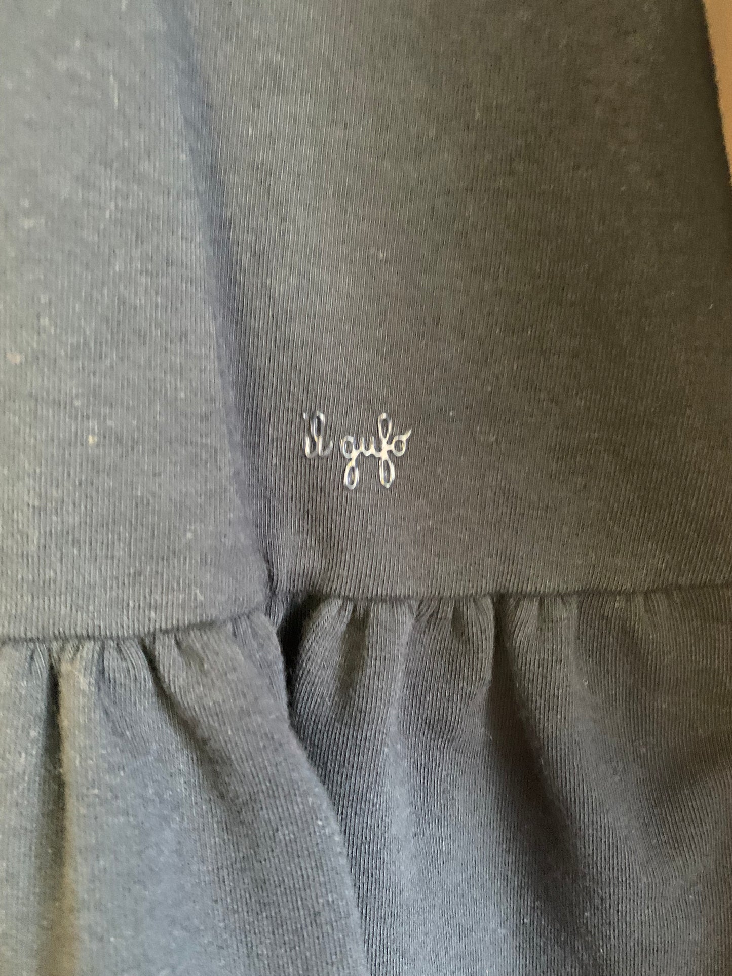 Il Gufo navy blue 100% cotton fleece dress with hood. Size 10.