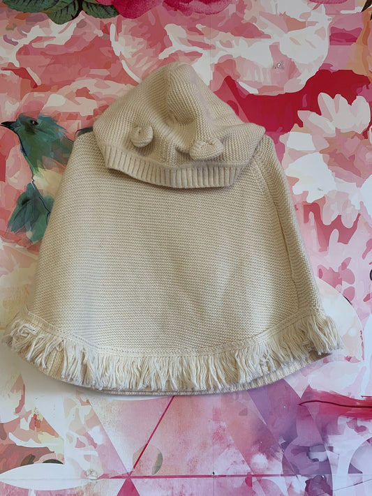 Baby Gap Cream knit poncho with hood/ears. Fringe on hem. *NEW WITH TAGS* Size 5T