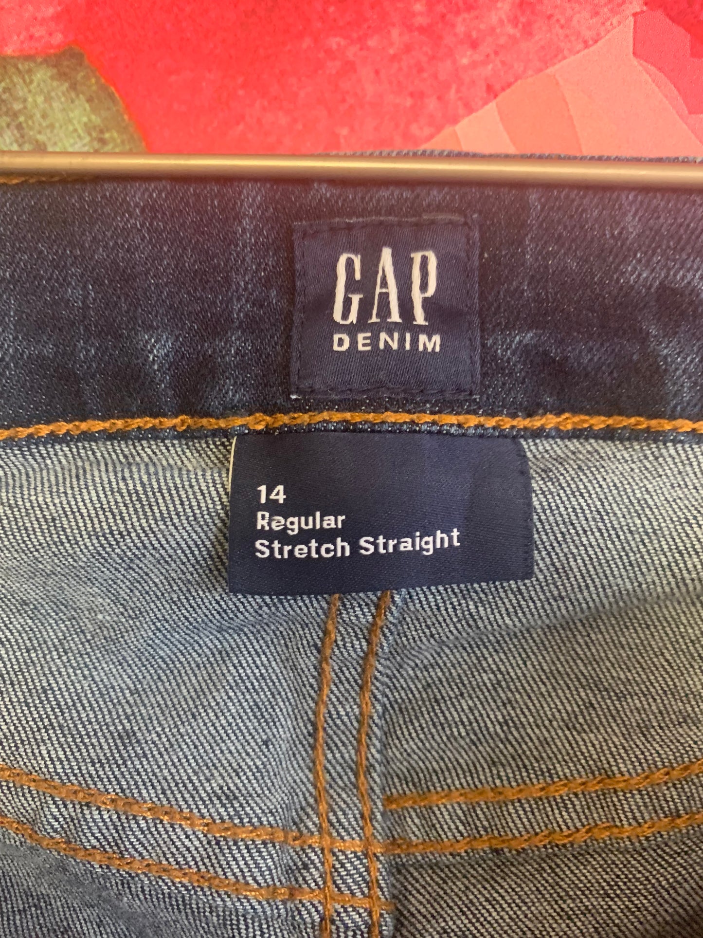 Gap dark blue stretch straight jeans with adjustable waist. Size 14