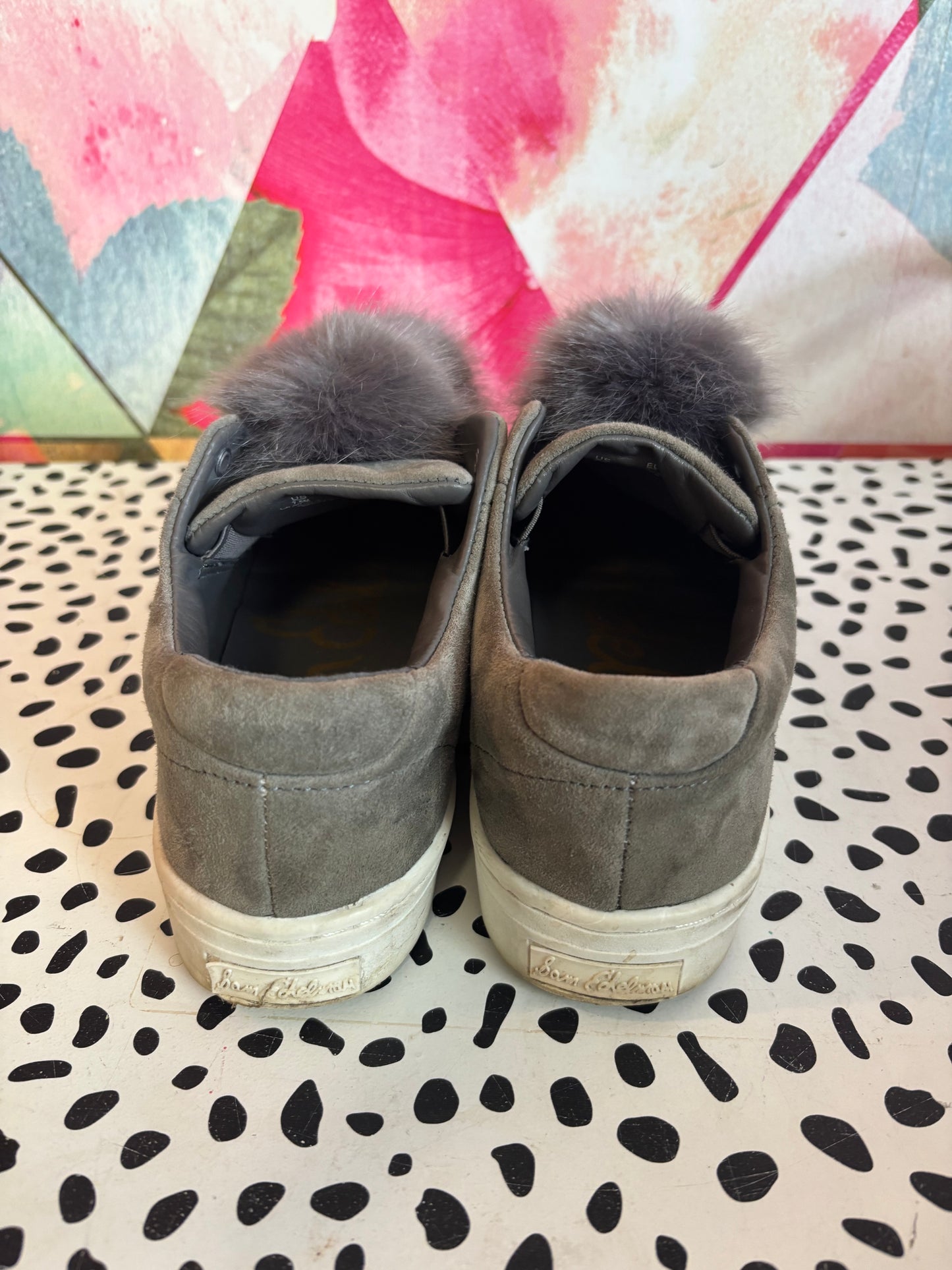 Sam Edelman Gray Slip On Shoes With Pom Poms. Size 7.5L.