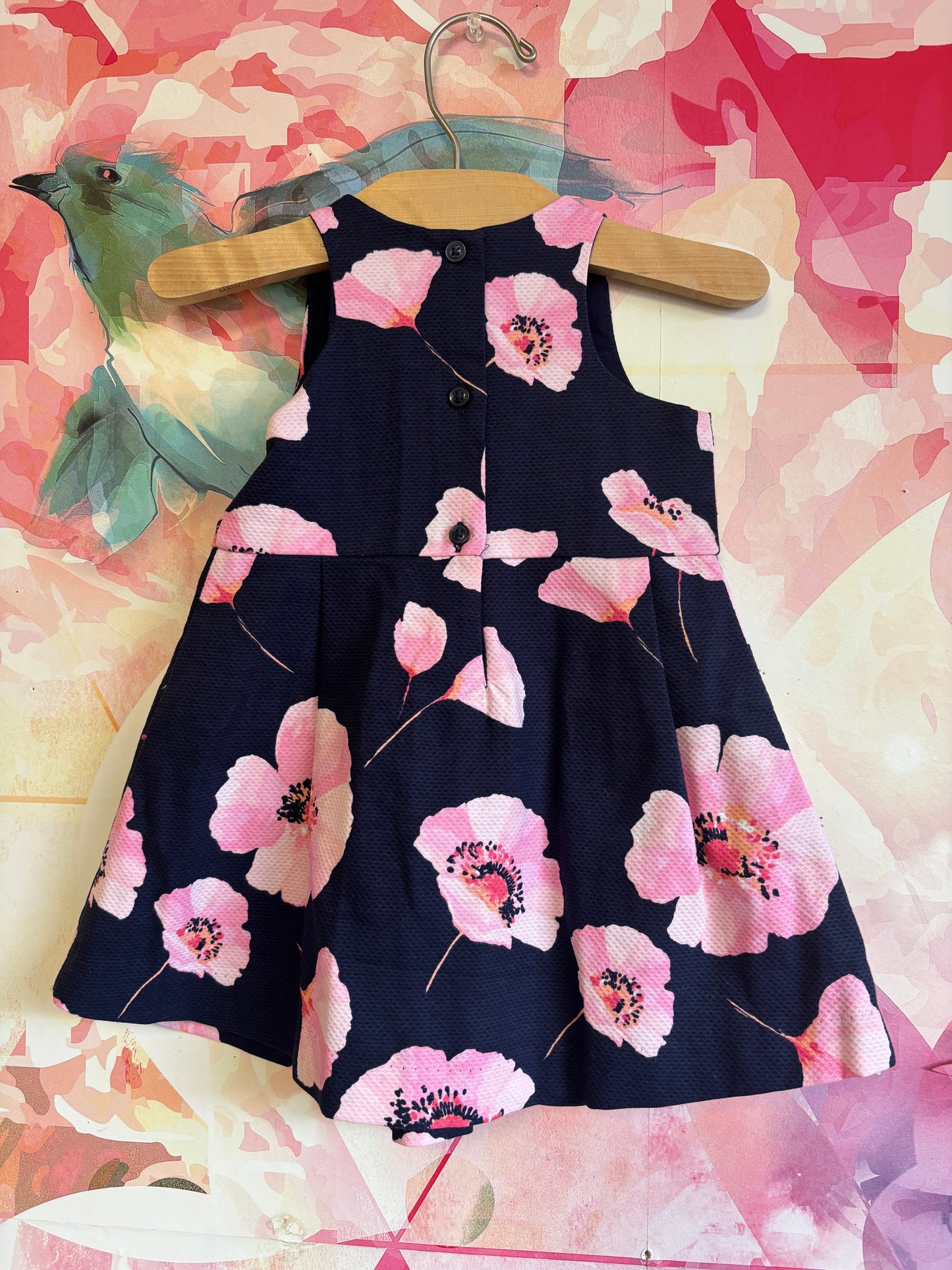 Janie & Jack navy blue sleeveless dress with pink flowers. Size 12-18m