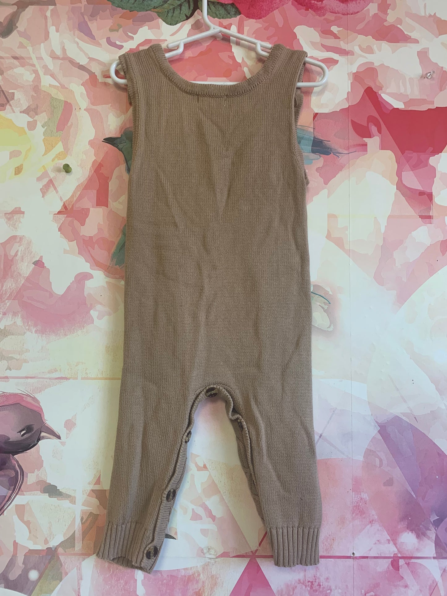 Auro Mesa tan knit overalls with button closures. Size 3T.