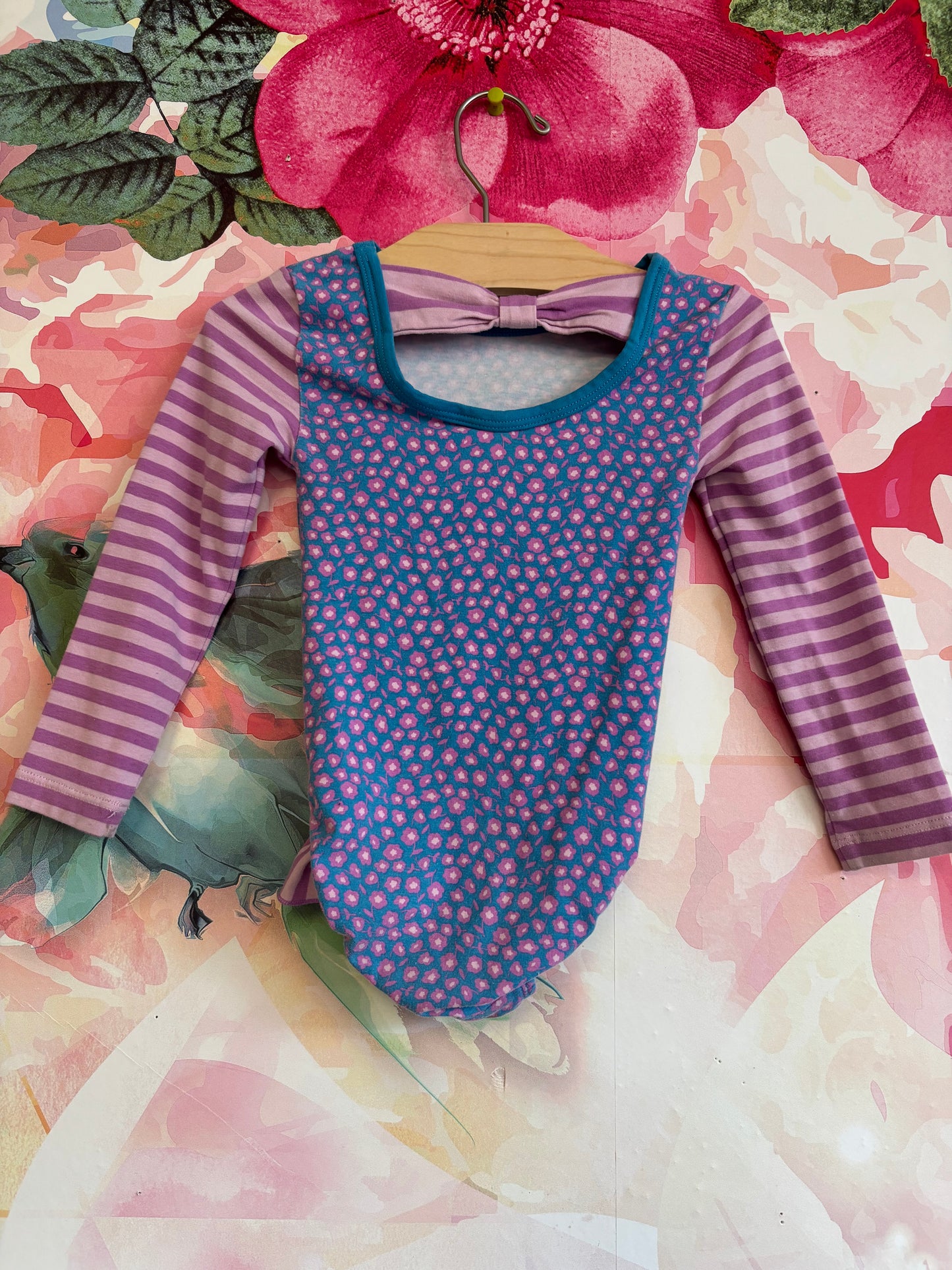 Matilda Jane You Go Girl long sleeve leotard/bodysuit. Purple stripes & flowers. Choose Your Path 2018. Size 2T.