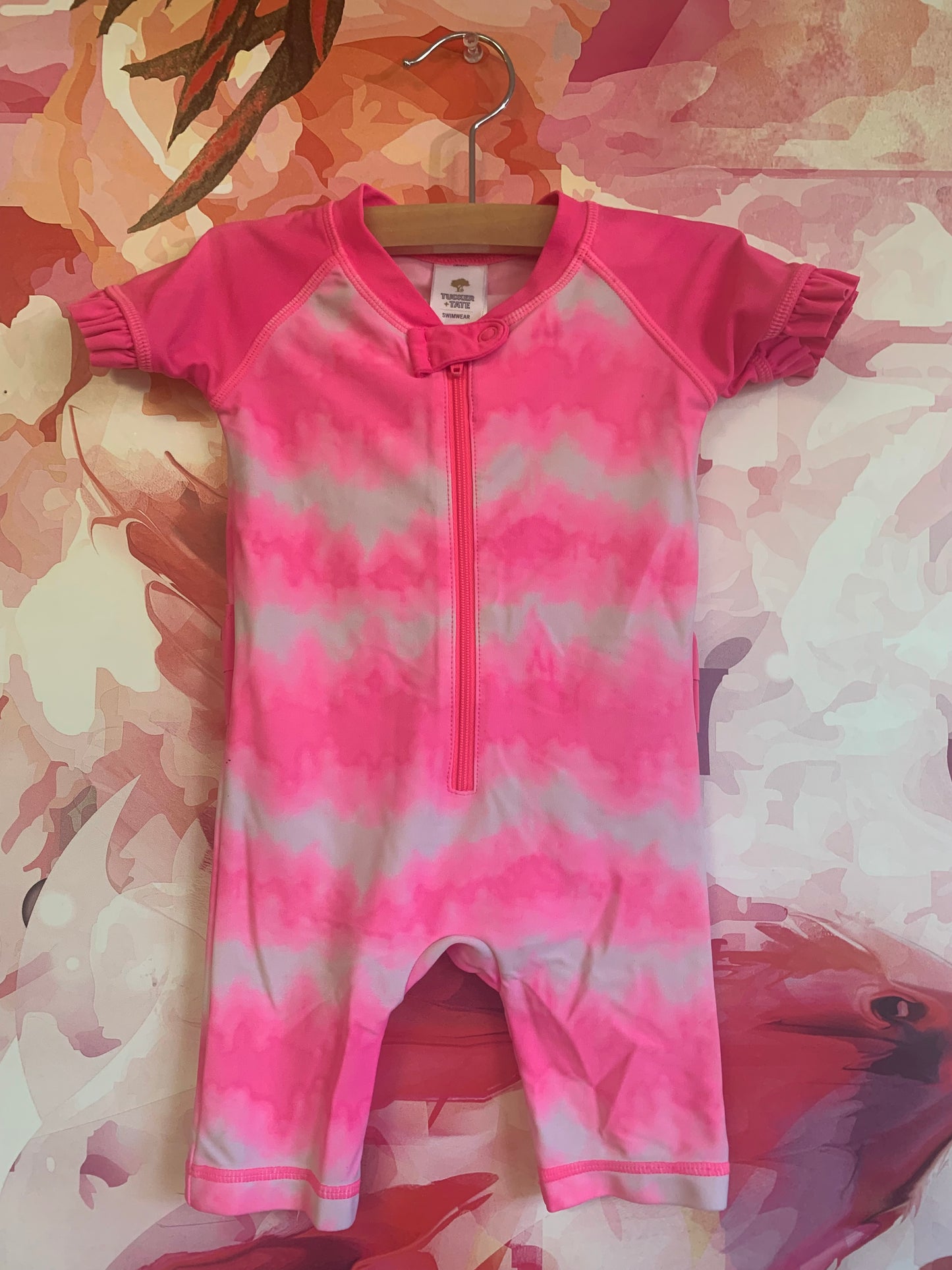 Tucker & Tate pink/white tie dye shorts swim suit with zipper. Size 3m