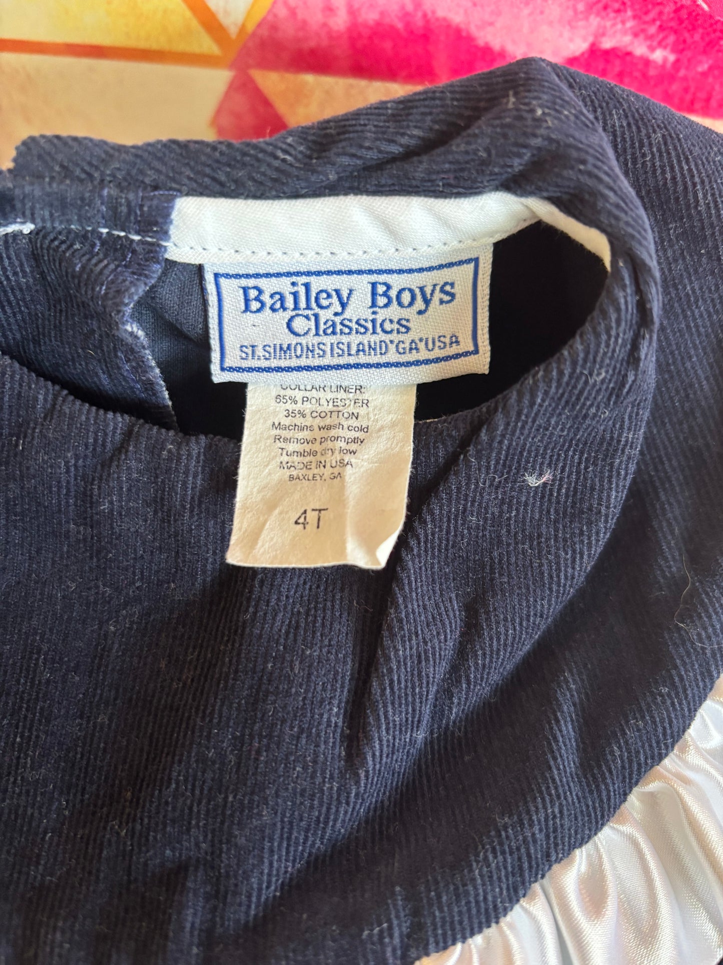 Bailey Boys Classics navy blue corduroy short sleeve dress with white Peter Pan collar. Size 4T
