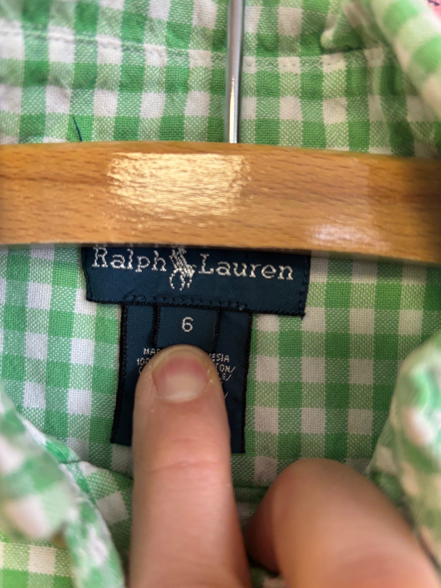 Ralph Lauren green & white checkered button down. Size 6T