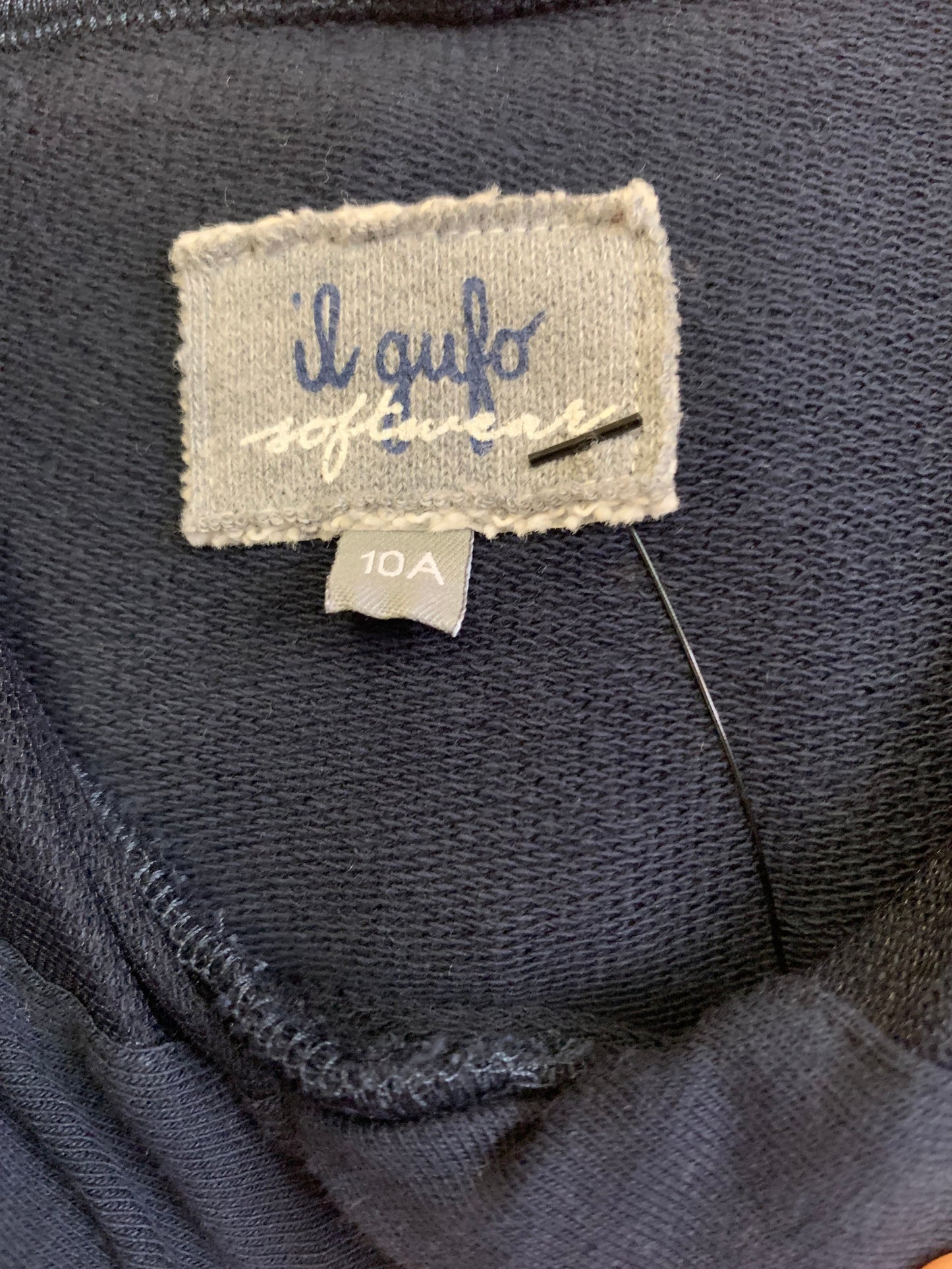 Il Gufo navy blue 100% cotton fleece dress with hood. Size 10.