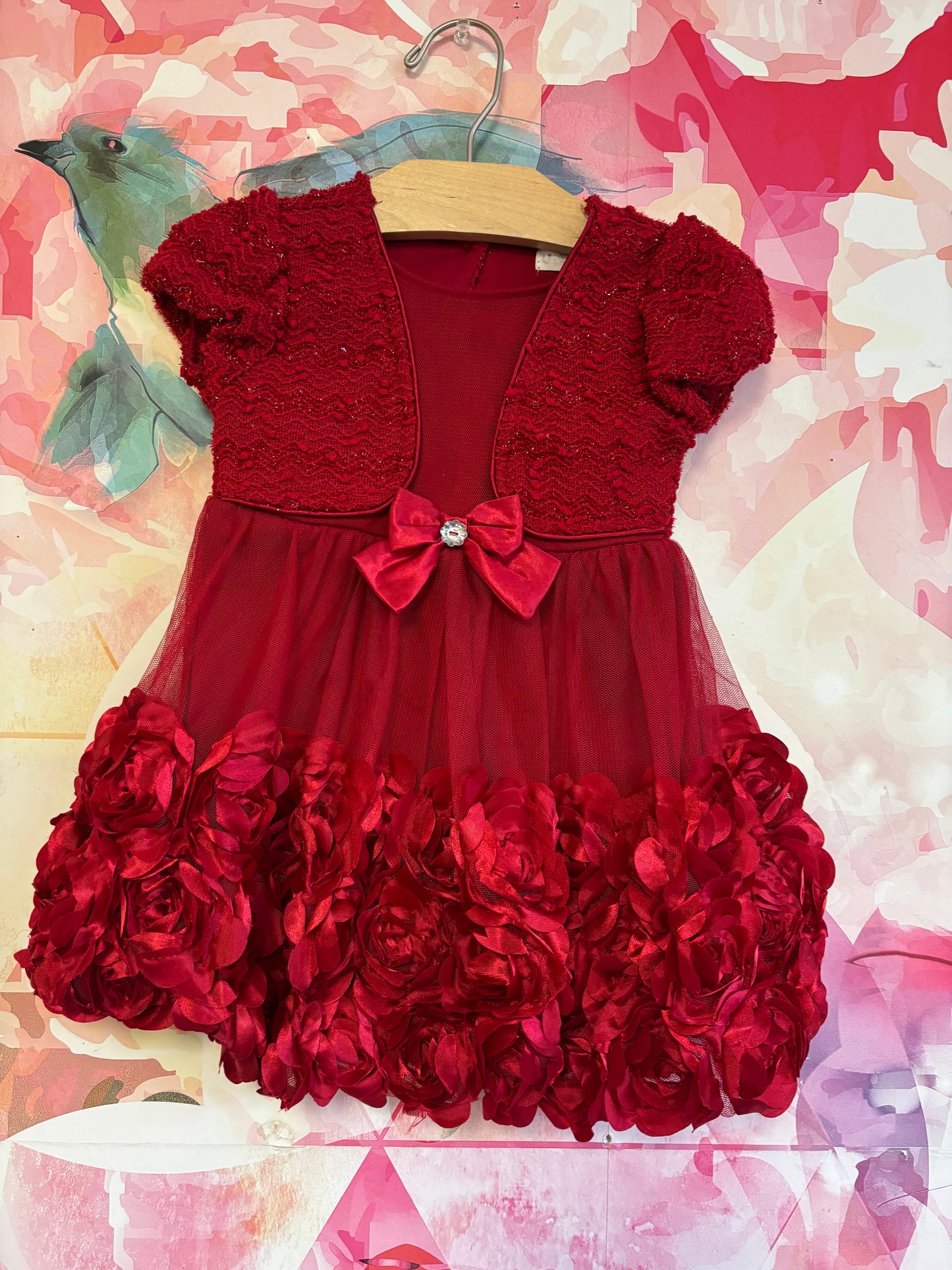 Nannette Kids red short sleeve rose dress. Size 2T
