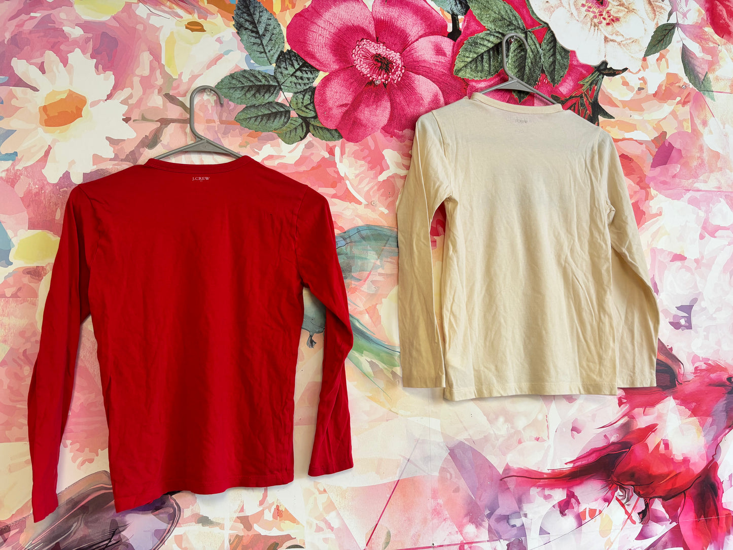 Crewcuts long sleeve shirts. (2) Cream with burgundy SUPER THANKFUL. Red with white HOLIDAY CREW. Size 10 / 11
