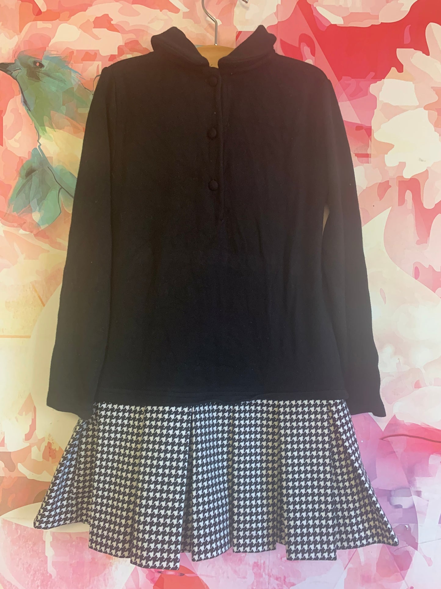 Polo Ralph Lauren black and white herringbone long sleeve dress with Peter Pan collar & drop waist. Size 4T