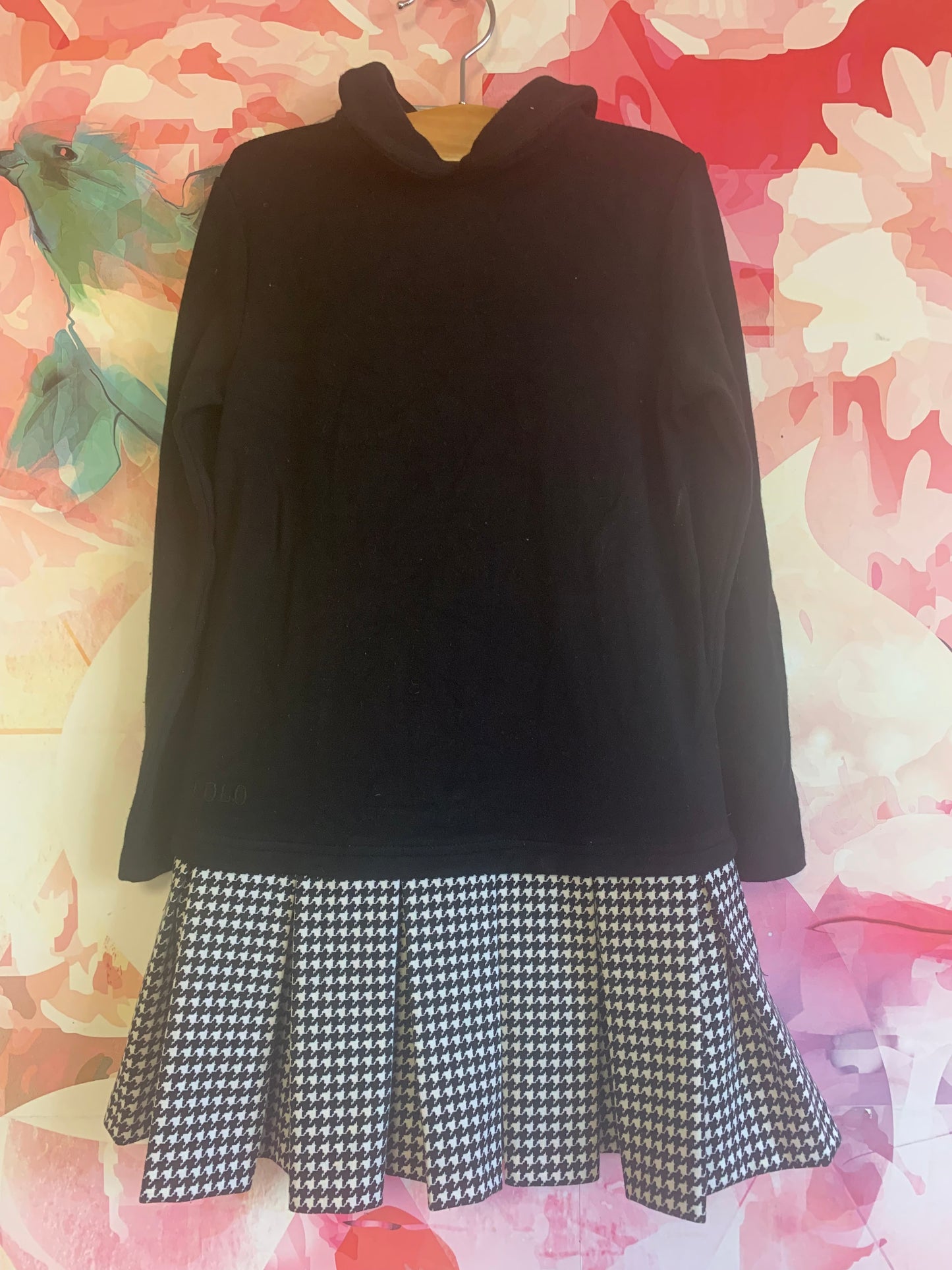 Polo Ralph Lauren black and white herringbone long sleeve dress with Peter Pan collar & drop waist. Size 4T