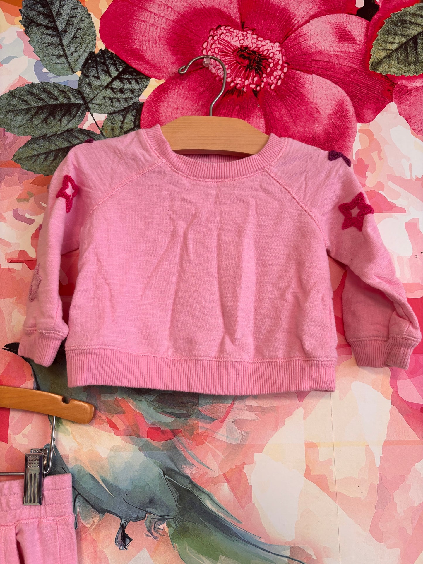 Splendid pink sweatshirt & joggers with pink stars. Size 12-18m
