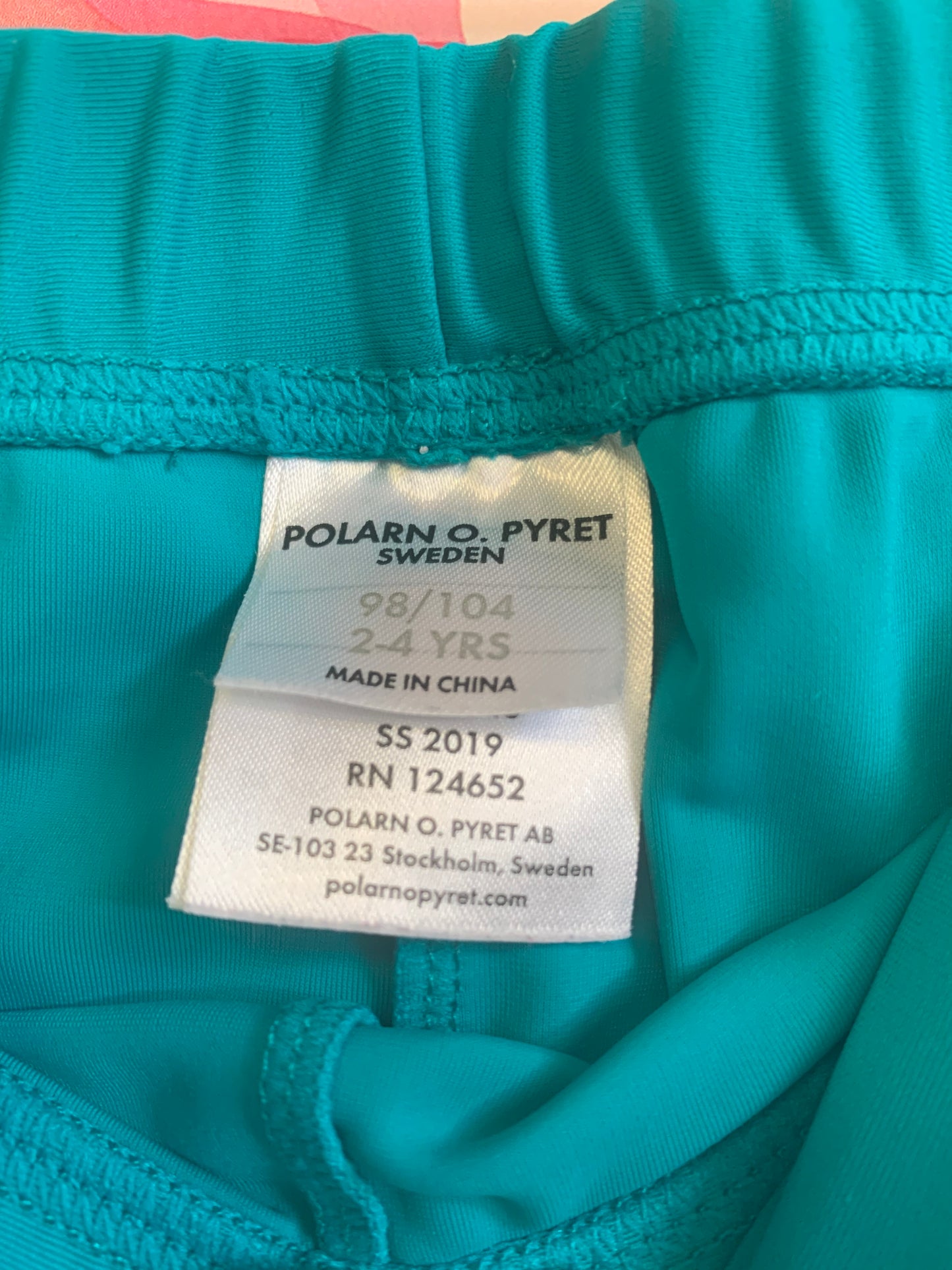 Polarn O. Pyret teal blue rash guard leggings. Eco-UV surfer pants. Size 2T - 4T.
