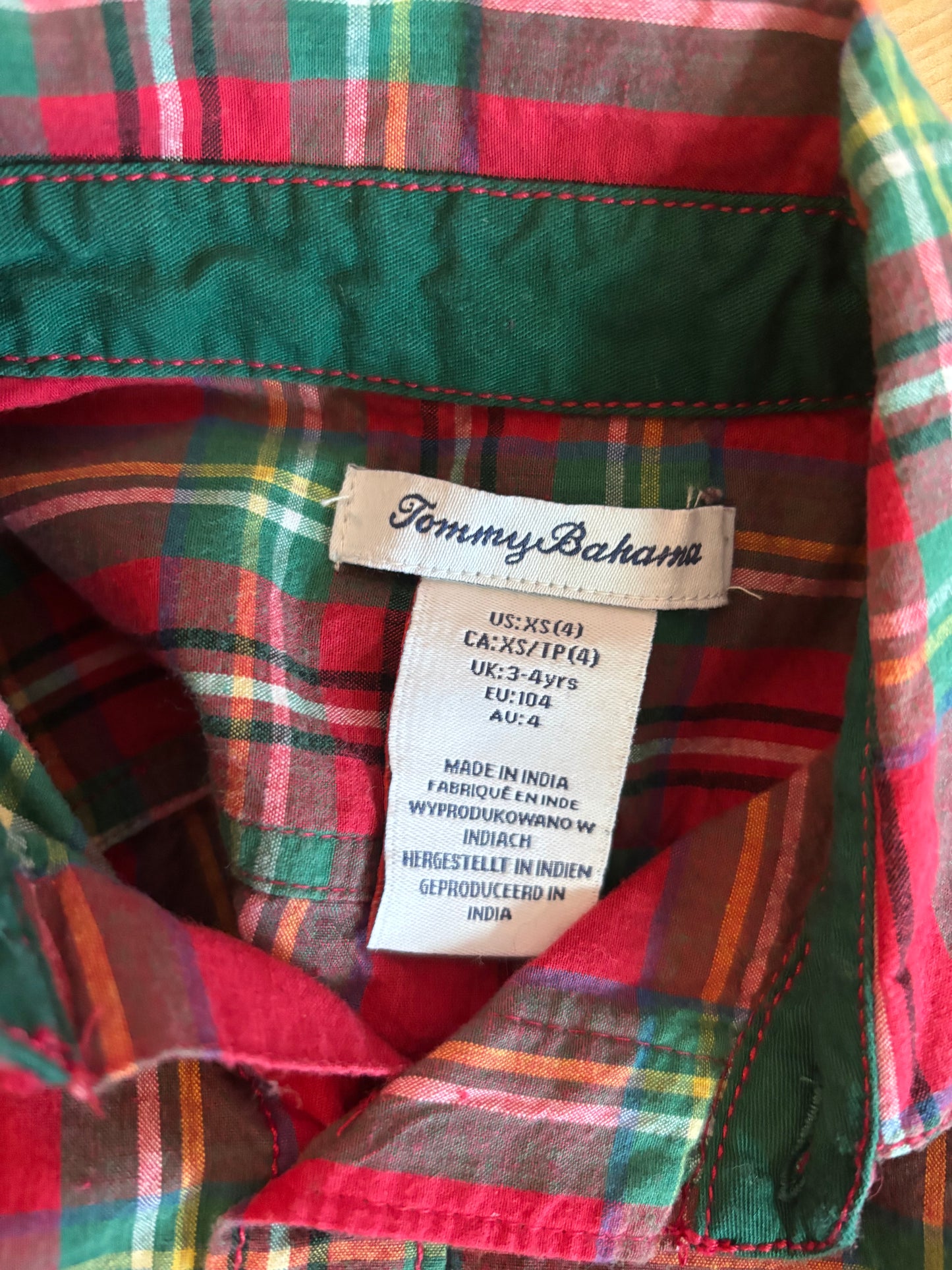 Tommy Bahama red/green plaid long sleeve button down. Size 4T