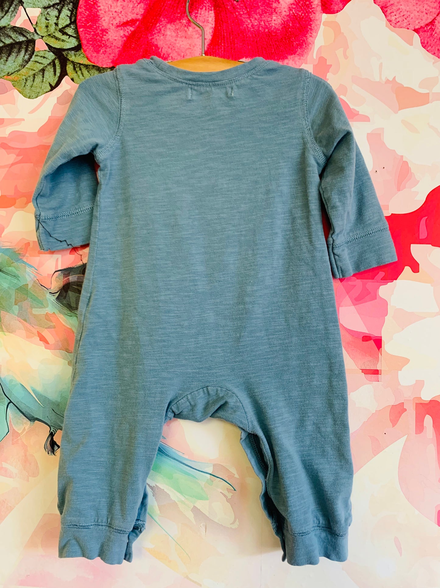 Red Egg & Gingo blue romper. Size 0-3m / NB