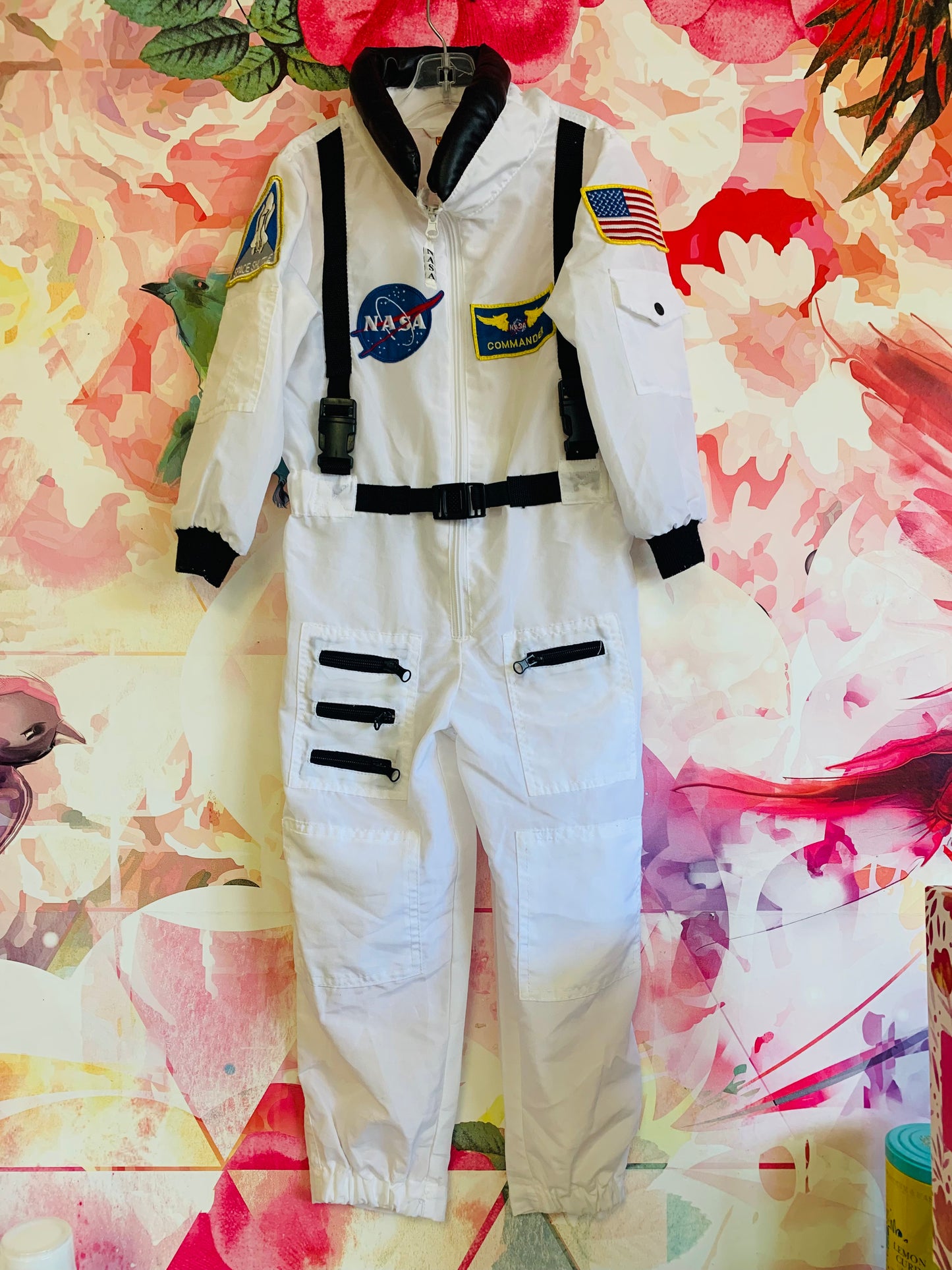 Get Real Gear astronaut dress up & Halloween costume. White & black with patches and clips. Size 4T - 6T