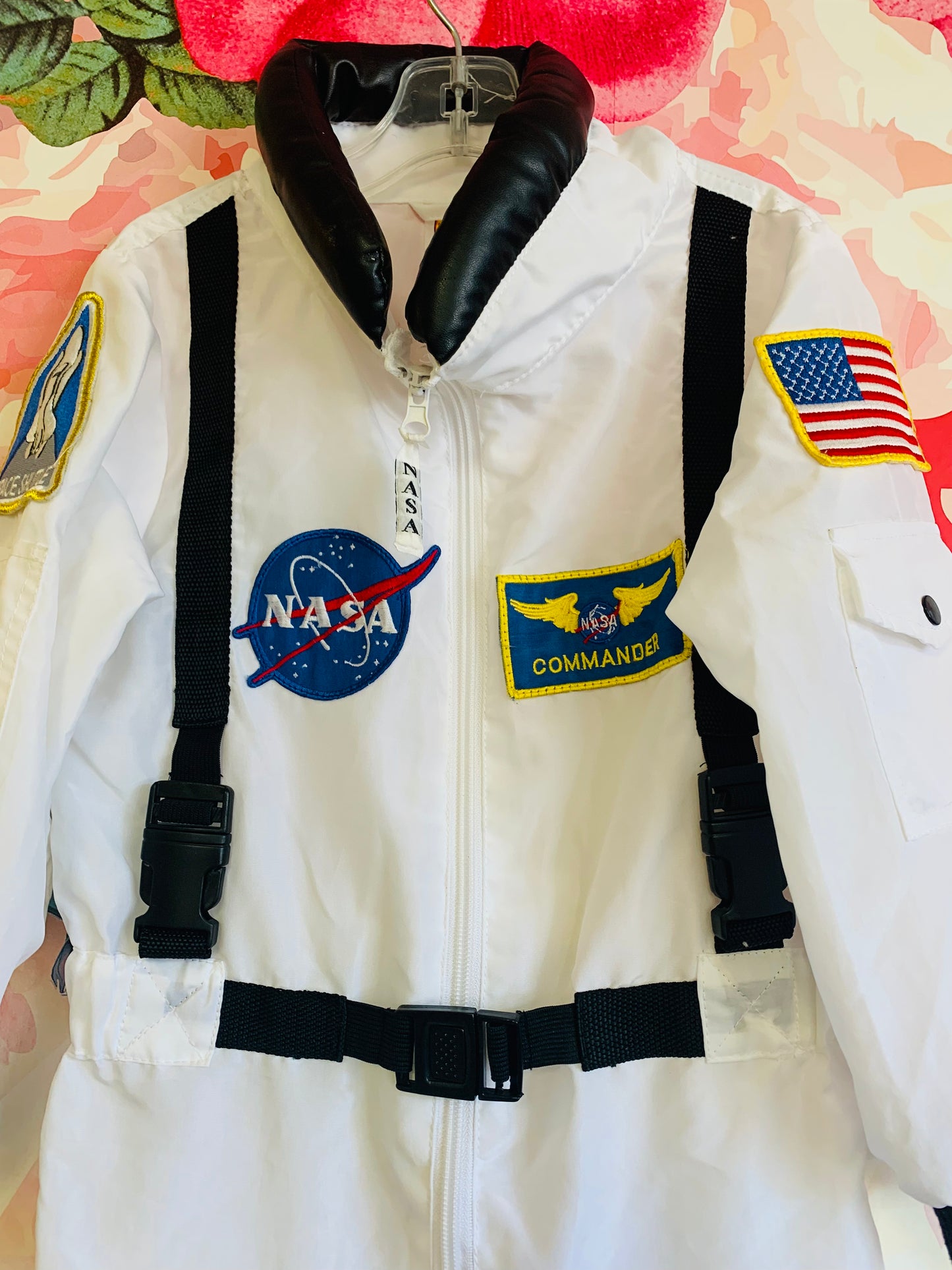 Get Real Gear astronaut dress up & Halloween costume. White & black with patches and clips. Size 4T - 6T