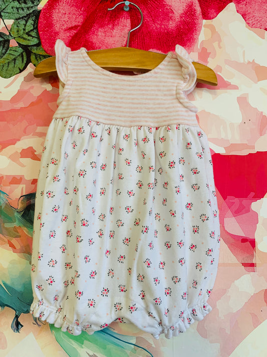 Baby Gap pink/white stripe and flowery romper. Size 3-6m.