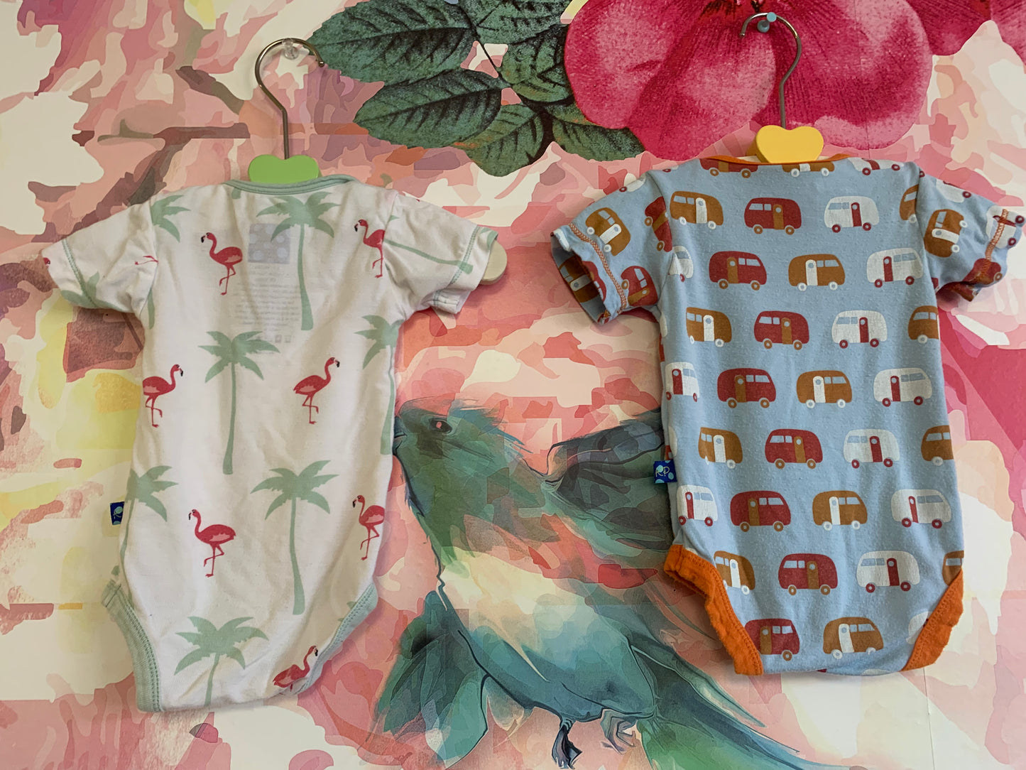 2 Kickee Pants onesies. Flamingoes & vans. Size 0-3m / NB