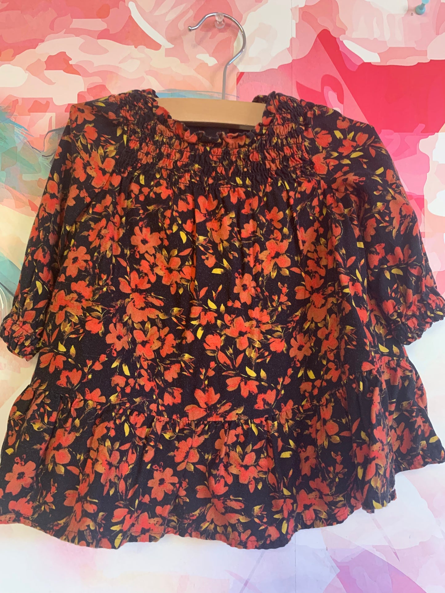 Baby Gap red black yellow dress & matching headband & black bloomers. Size 3-6m