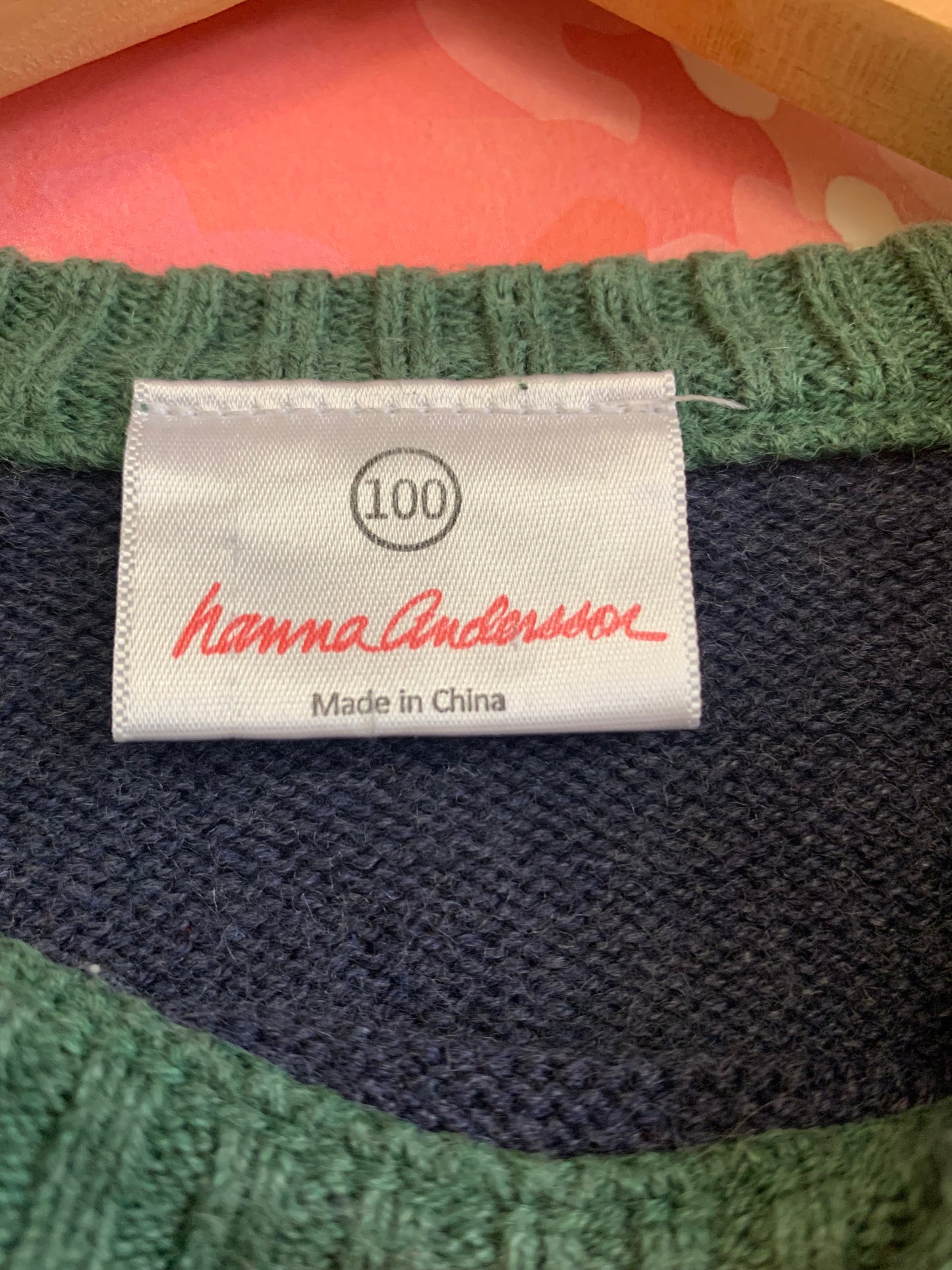 Hanna Andersson green & blue crewneck sweater with red fox. Size 4T
