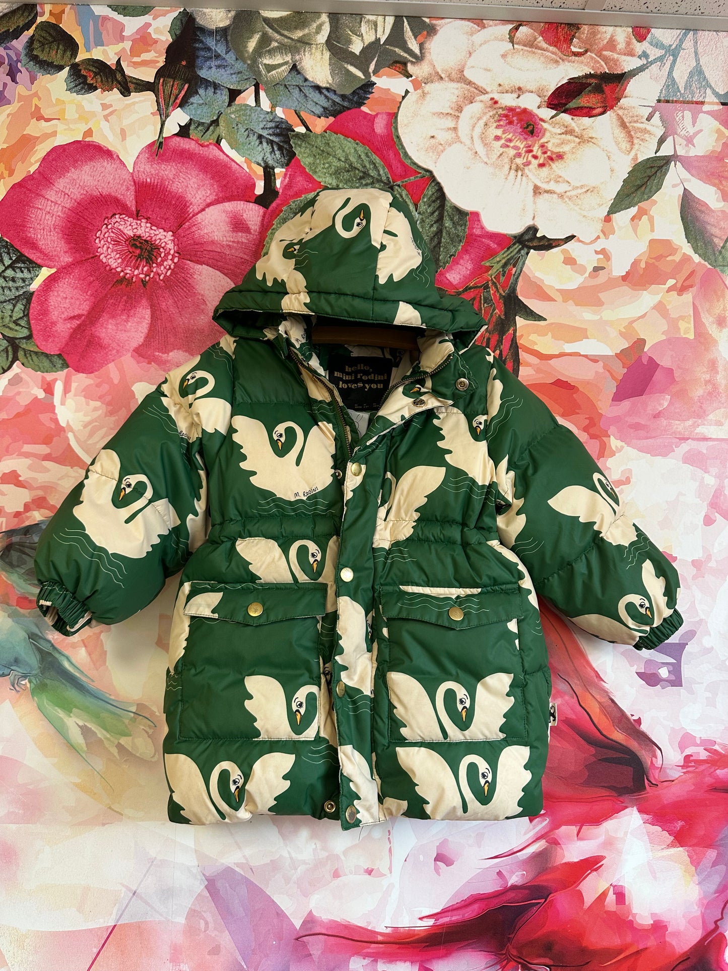 Swan Puffer Jacket Green Mini Rodini Size 3T - 5T