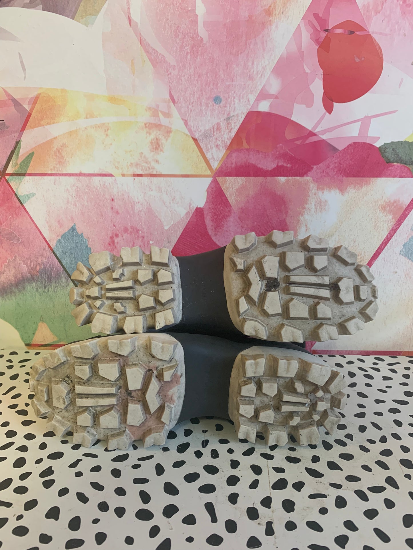 Ler Moncler black lace up boots with white treads. Size 8.5 / 39. Made in Italy.